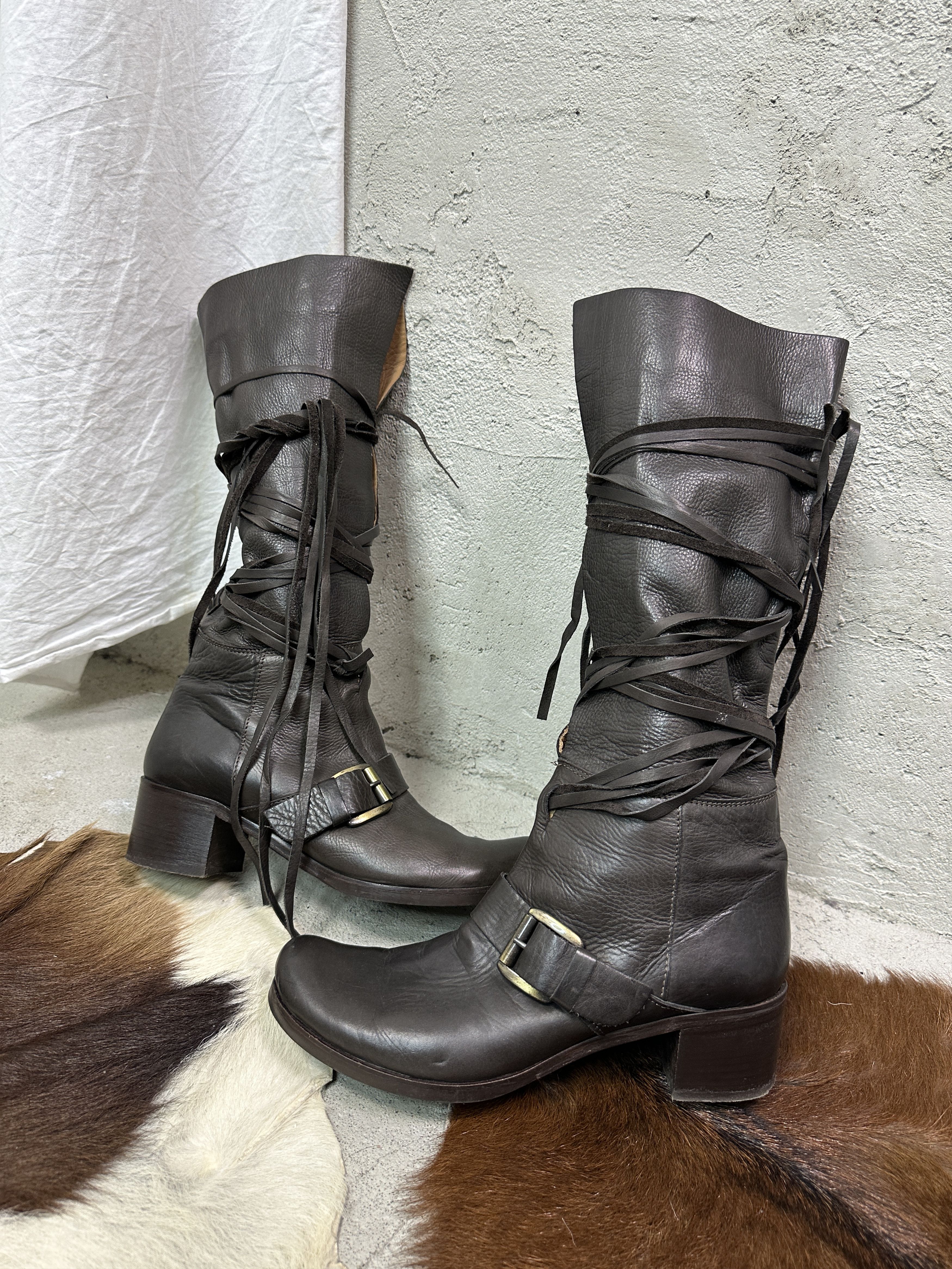 Vintage Vintage Avant Garde Bondage Tassels Harness Boots Y2K Size US 7 / IT 37 - 1 Thumbnail