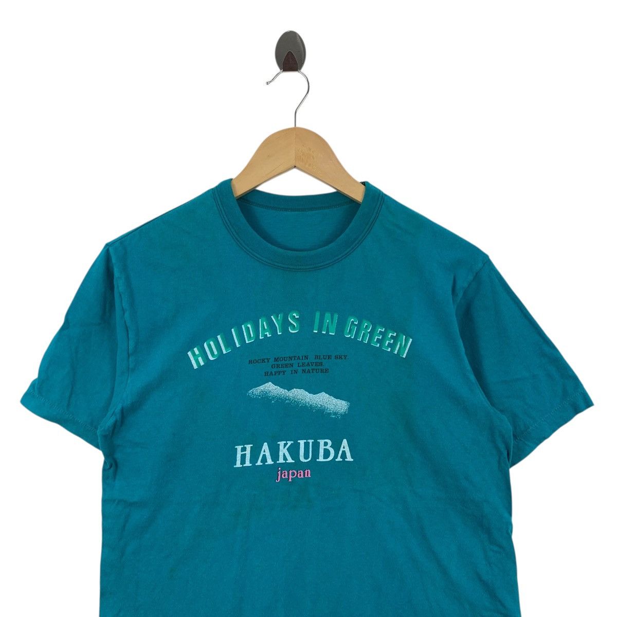 Vintage Vintage 90s HAKUBA JAPAN Holidays In Green Nature Tshirt Size US S / EU 44-46 / 1 - 2 Thumbnail