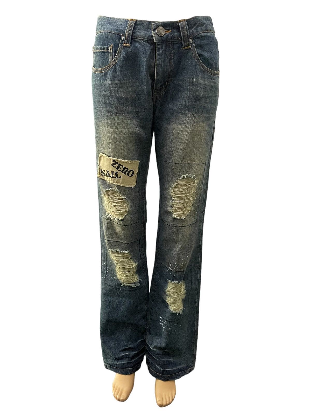 Zaero sail Japan Patch Work Distressed Dirty Blue Wash Jeans