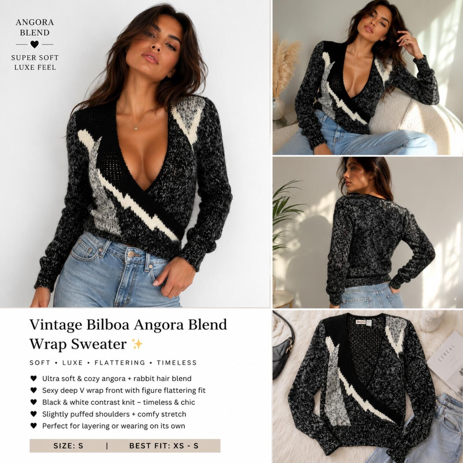 Other Bilboa Knit Sweater with Deep V-Neck Boho Angora Small Size S / US 4 / IT 40 - 1 Thumbnail