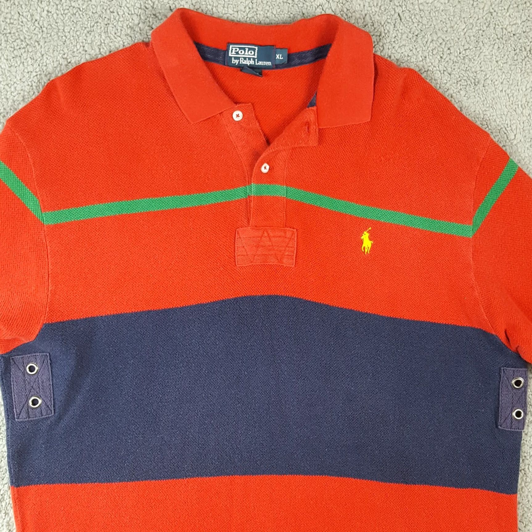 Ralph Lauren VINTAGE Polo Ralph Lauren Striped Rugby Men's XL Polo Shirt 90s Surf Skate Casual Workwear Red Cotton Shirt Size US XL / EU 56 / 4 - 2 Thumbnail