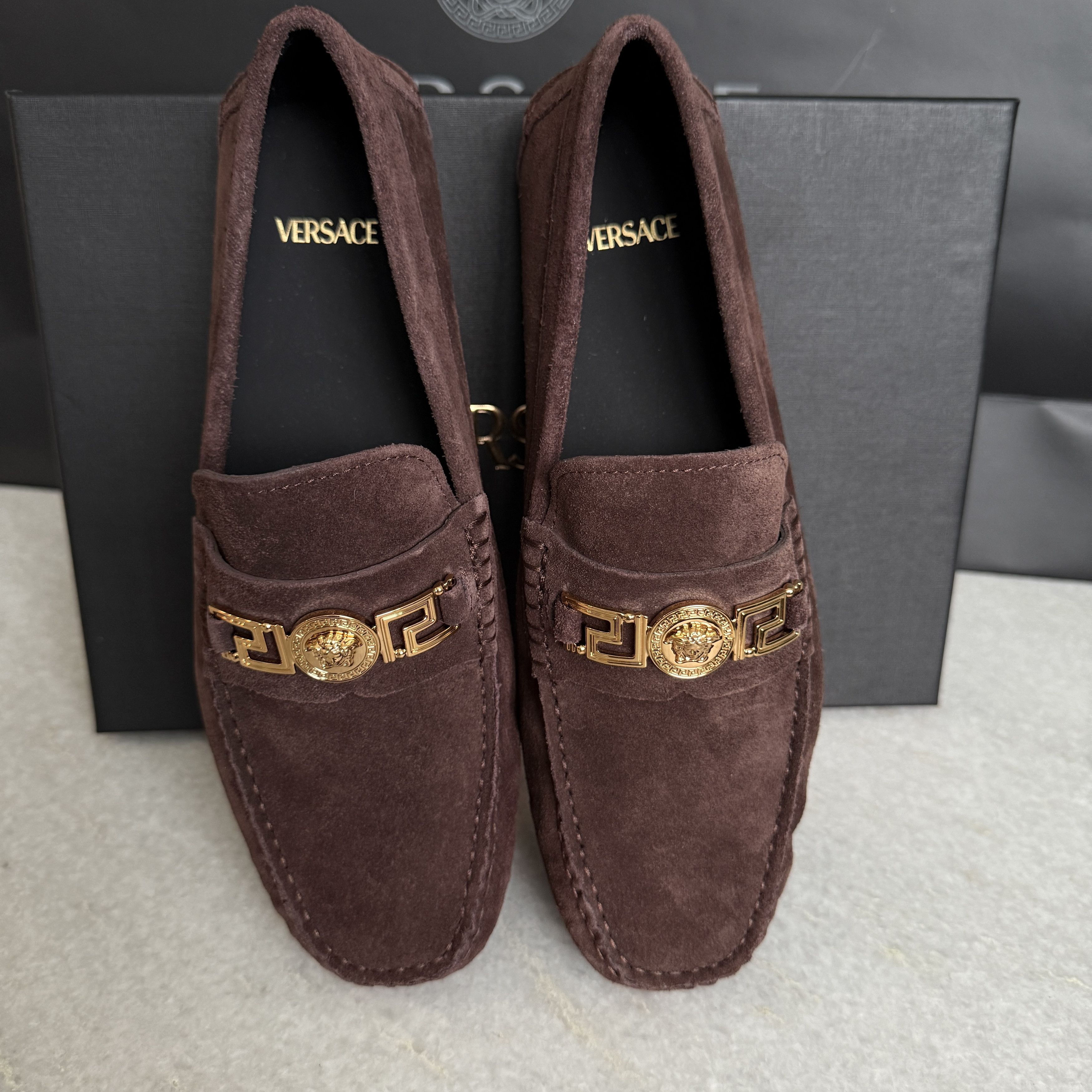 Versace VERSACE Medusa Men's Brown Suede Driver Shoes, Sz 40 Size US 7 / EU 40 - 6 Thumbnail