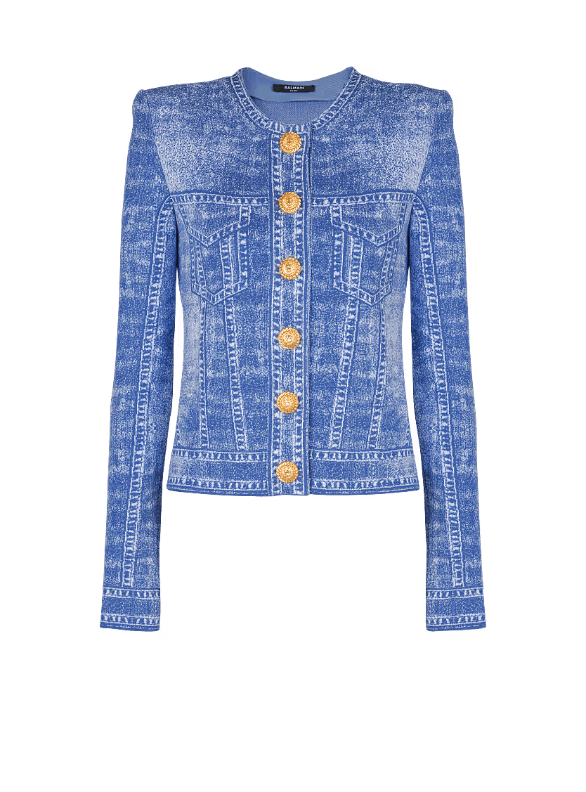 o1s1wg111225 Jacquard knit Cardigan in Blue