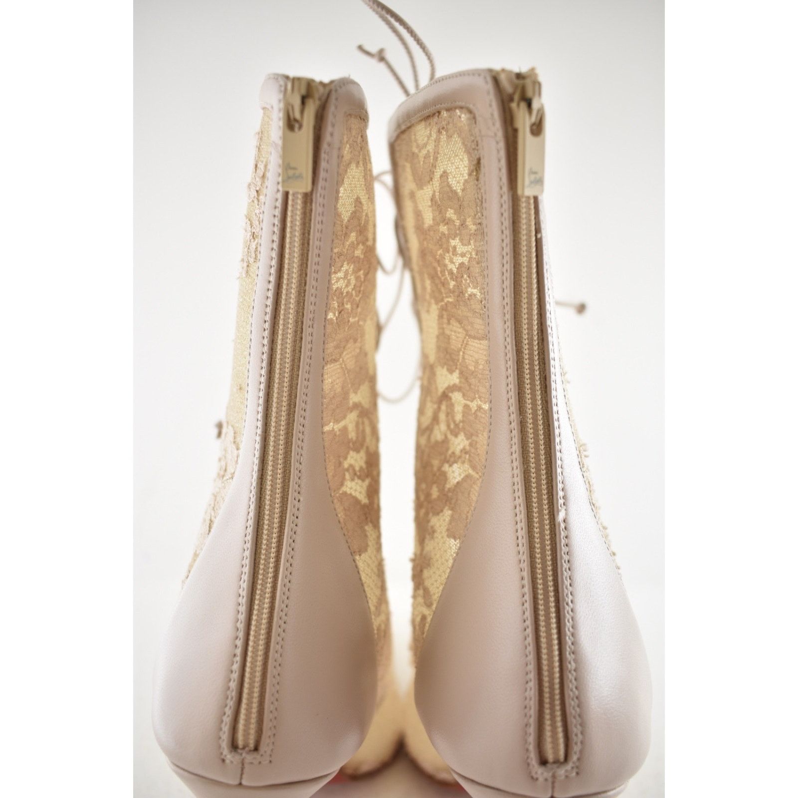 Christian Louboutin KM Lace Booty 100 Pearl Beige Lace Up Ankle Heel Bootie 40 Size US 10 / IT 40 - 21 Thumbnail