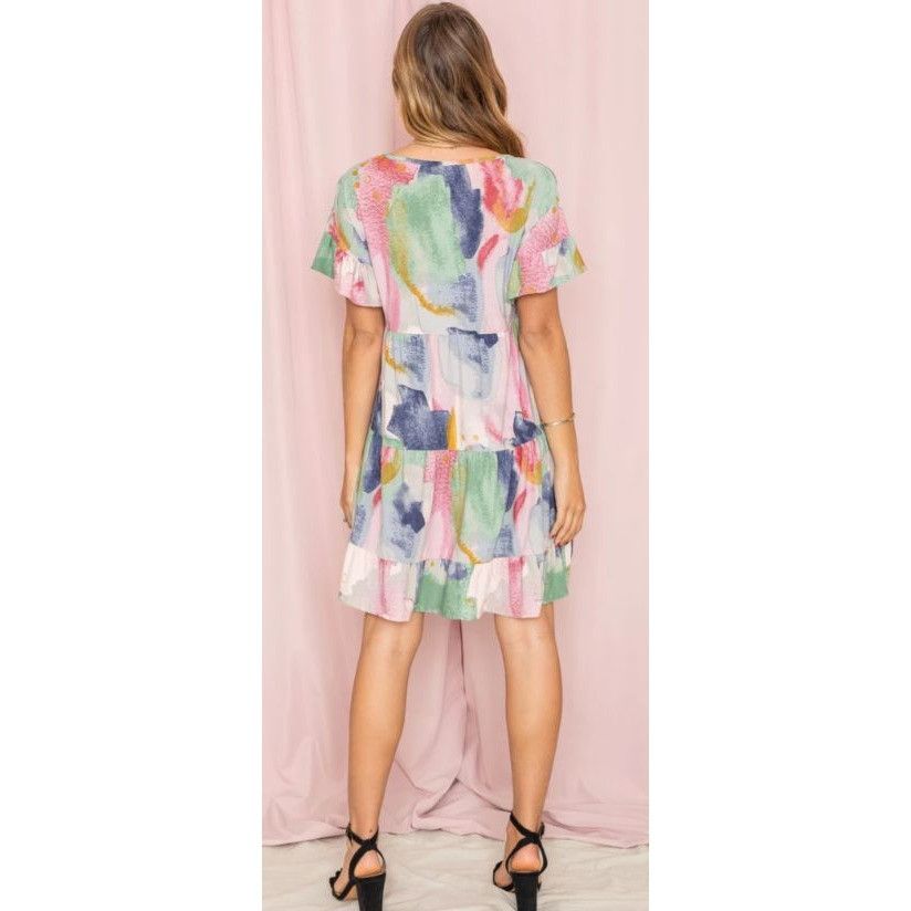 Other Watercolor Tiered Babydoll Dress Short Sleeve Lightweight Wo Size S / US 4 / IT 40 - 4 Thumbnail