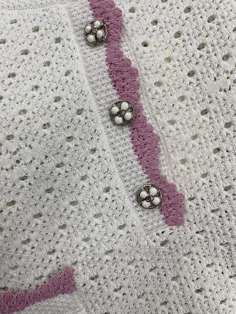 Chanel Chanel 24P white knitted hollowed-out pink-edged vest Size XXS / US 00 / IT 34 - 2 Thumbnail