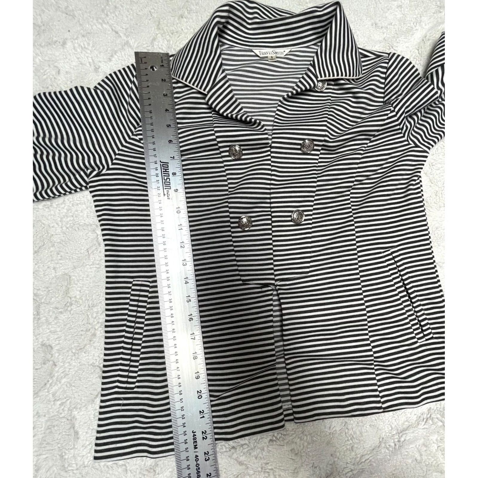 Vintage TravelSmith Womens Small Long Sleeve Knit Jacket Stripe Black White Size Small Size S / US 4 / IT 40 - 3 Thumbnail