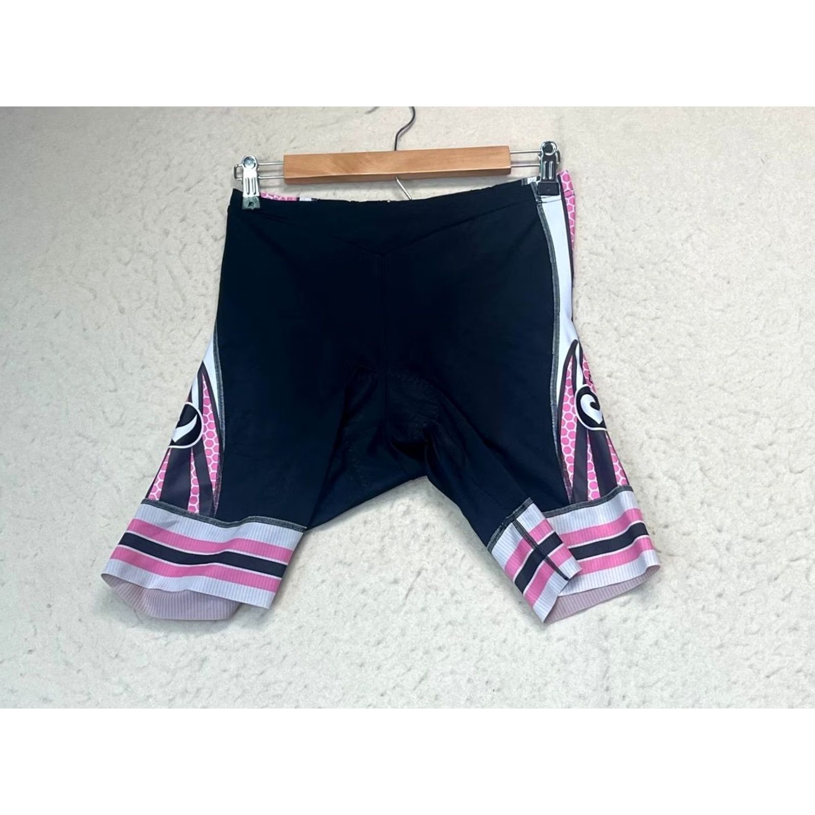 Pinko C4 Sports Padded Cycling Shorts Women Pink Black Stretch Size Large Regular Inseam 10 in Athletic Activewear Shorts Size 36" / US 14 / IT 50 - 2 Thumbnail