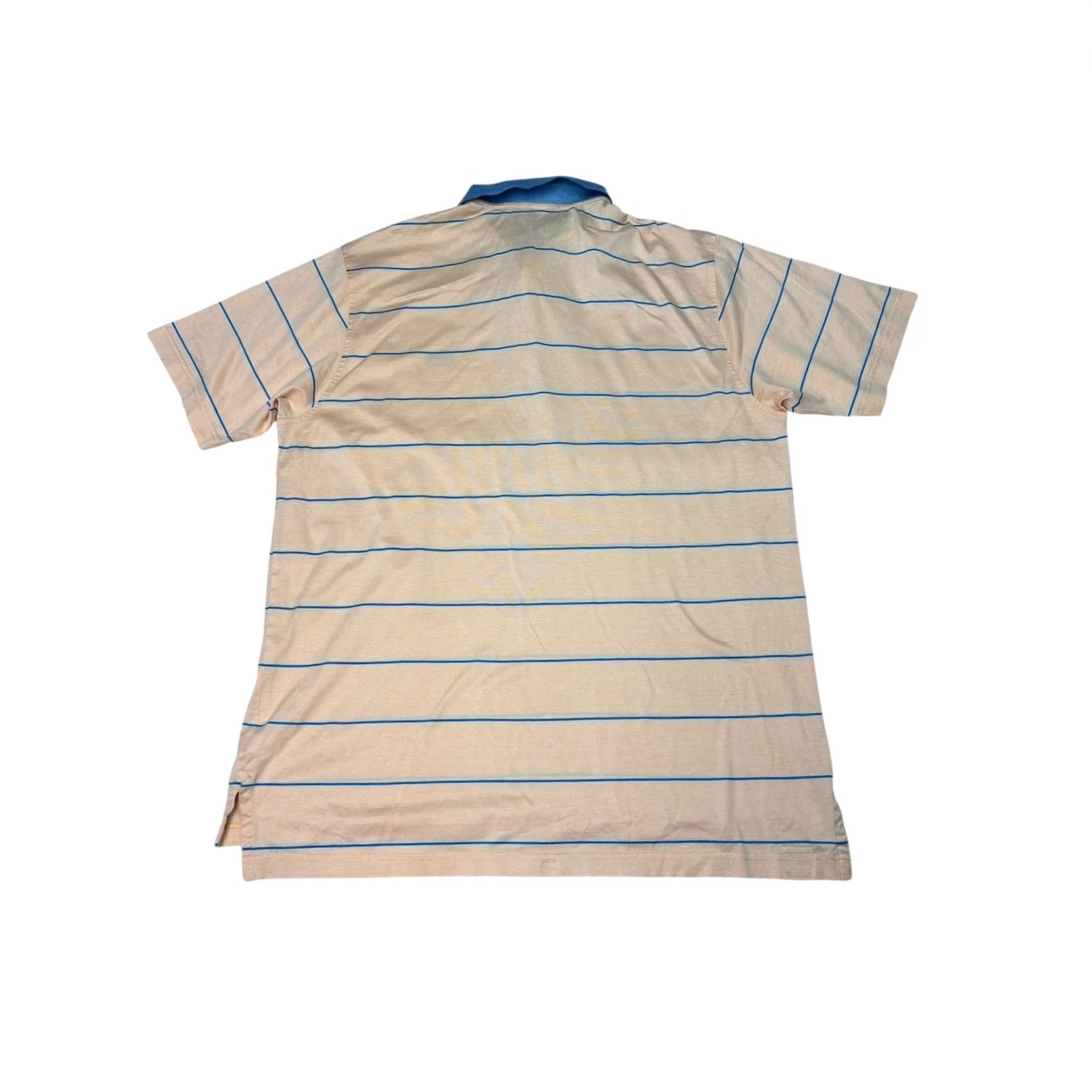Peter Millar VINTAGE Peter Millar Mens Polo Shirt Large Beige Blue Striped Palm Tree Cotton Golf Size US L / EU 52-54 / 3 - 2 Thumbnail