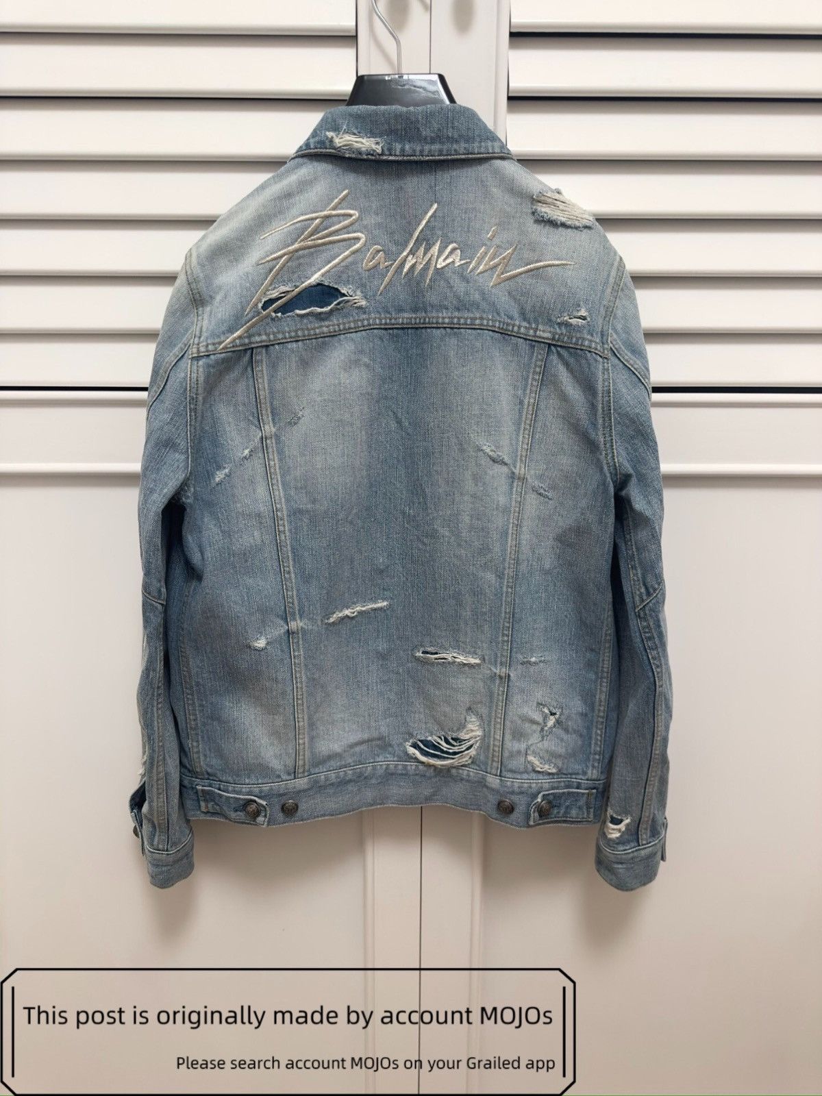 Balmain Sz 48 Balmain Back Logo Stitch Distressed Denim Jacket mojos Size US M / EU 48-50 / 2 - 1 Thumbnail