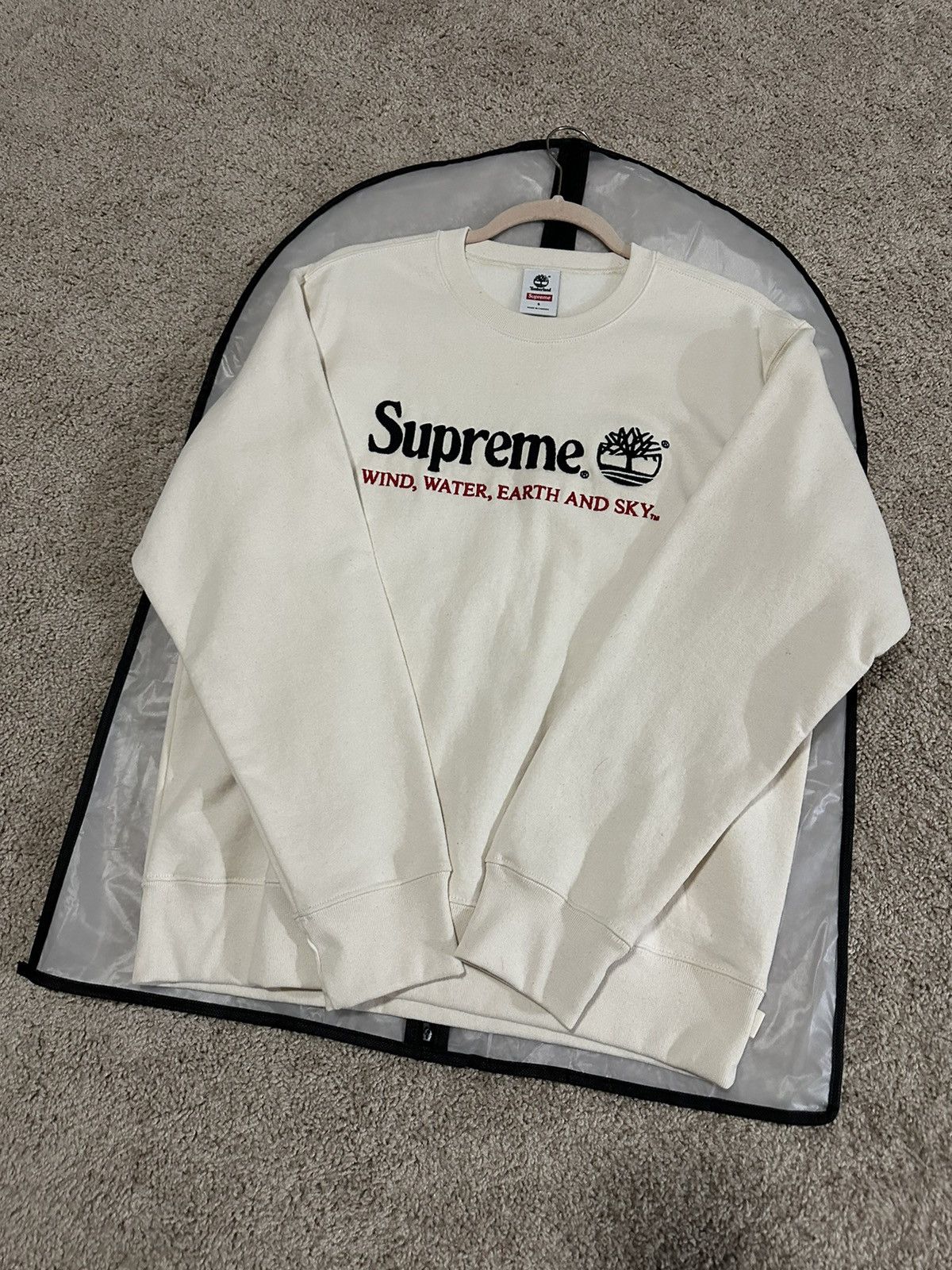 Image of Supreme Timberland Crewneck in Beige, Men's (Size Small)