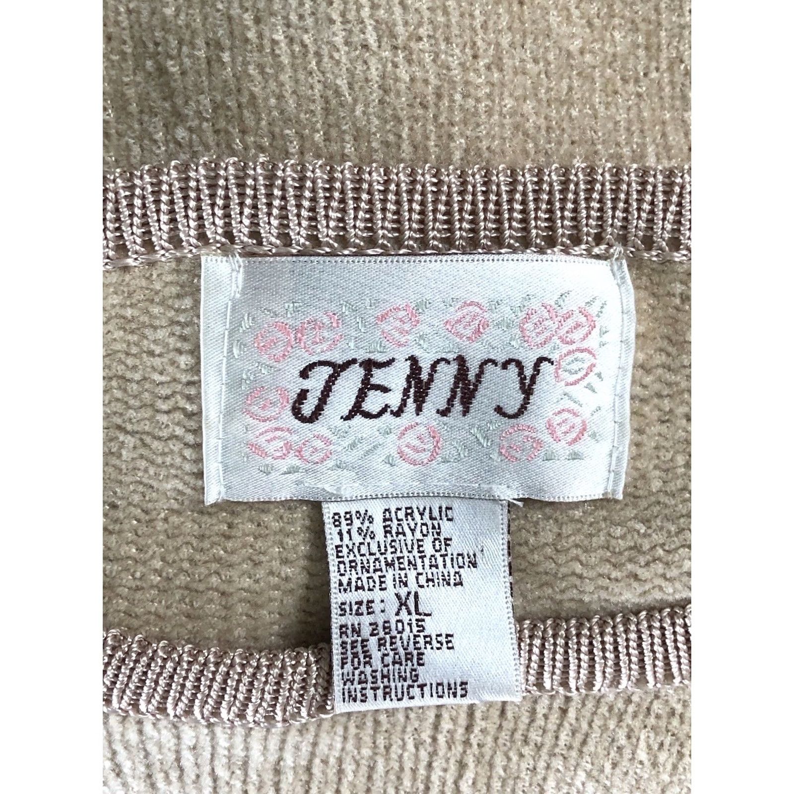 Vintage VINTAGE Jenny Chenille Knit Sweater Raglan Long Sleeve Beaded Embroidered Beige 90s Cottage Womens L Size L / US 10 / IT 46 - 4 Thumbnail