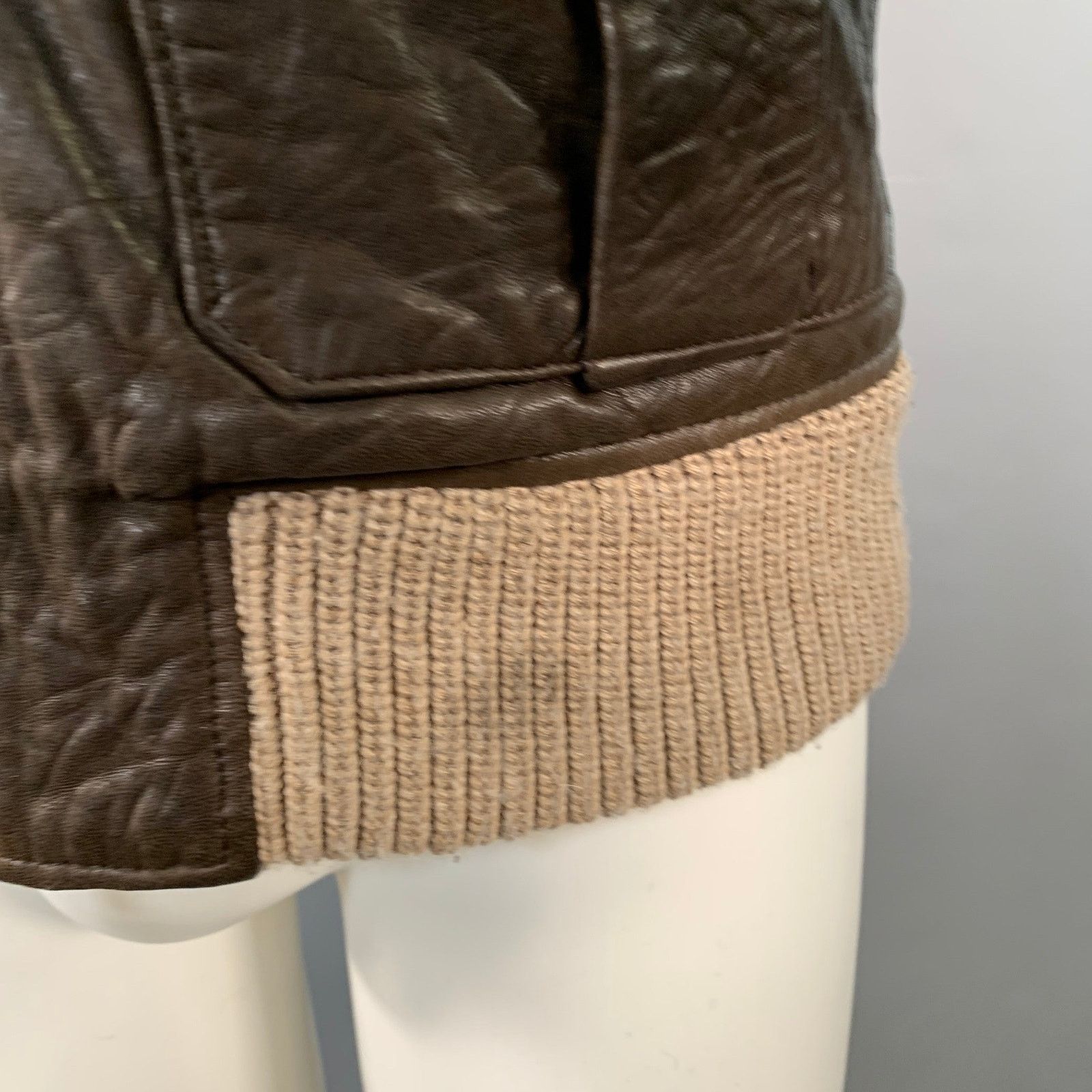 Daniele Alessandrini Size S Brown Ribbed Leather Bomber Jacket Size US S / EU 44-46 / 1 - 5 Thumbnail