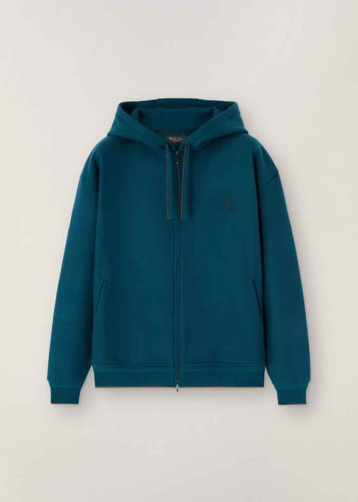 image of Loro Piana O1Loc1C0124 Hooded Bomber Jacket In Green, Men's (Size Large)