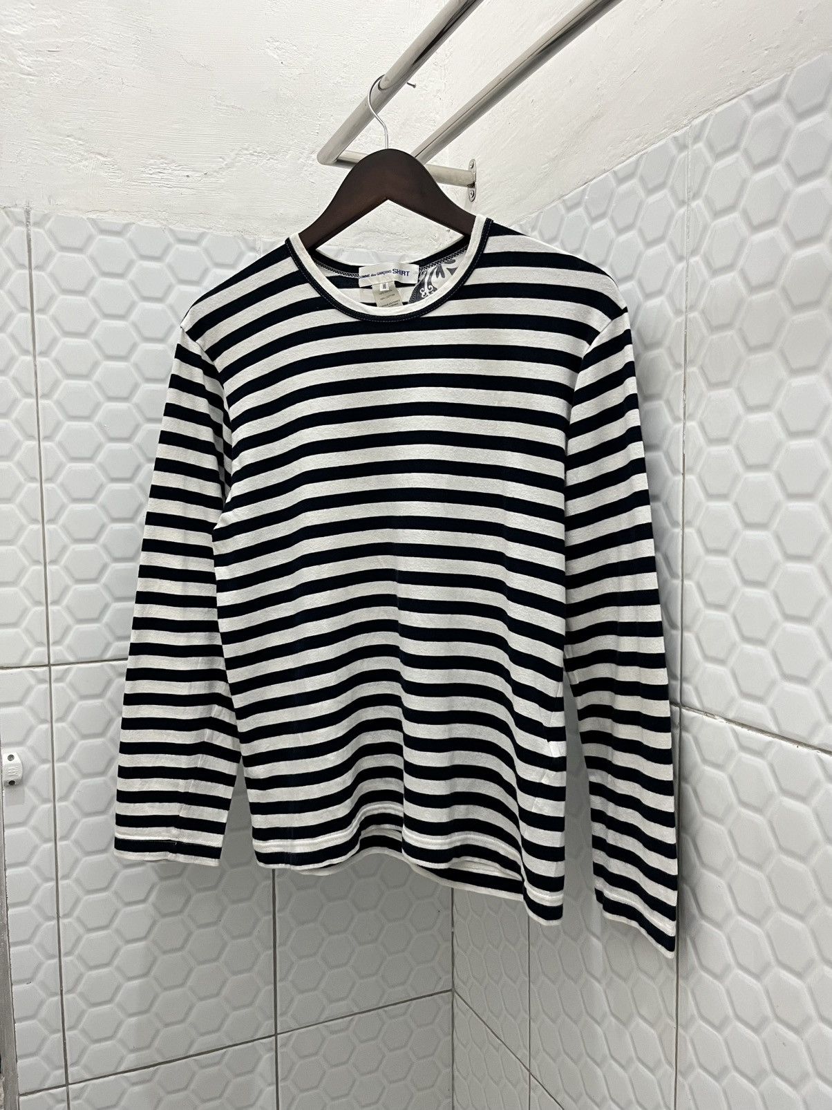 Comme Des Garcons Stripe Grunge Flower Patcback Longsleeve