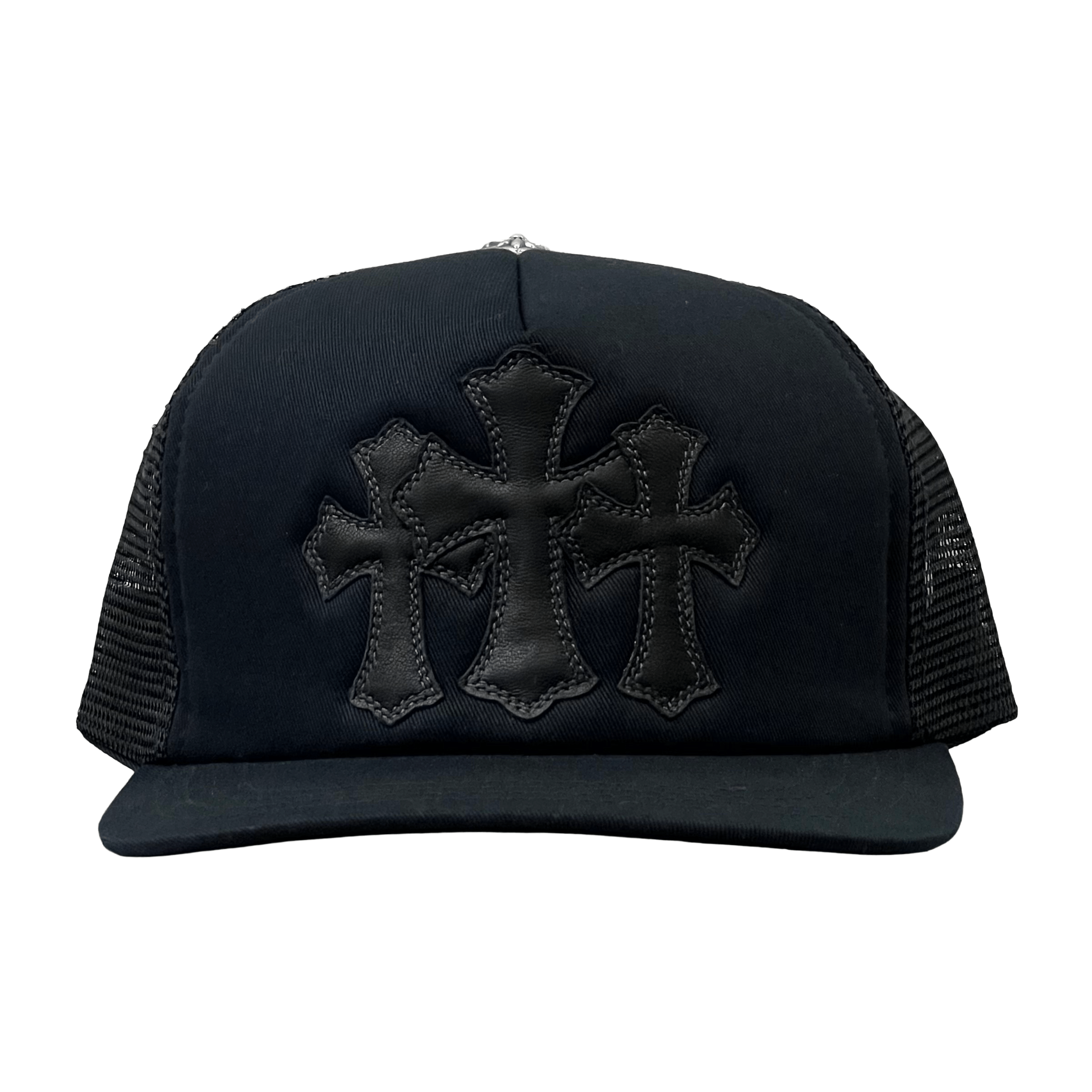 Chrome Hearts Leather Cemetery Cross Patch Trucker Hat Black/Black Size ONE SIZE - 1 Preview