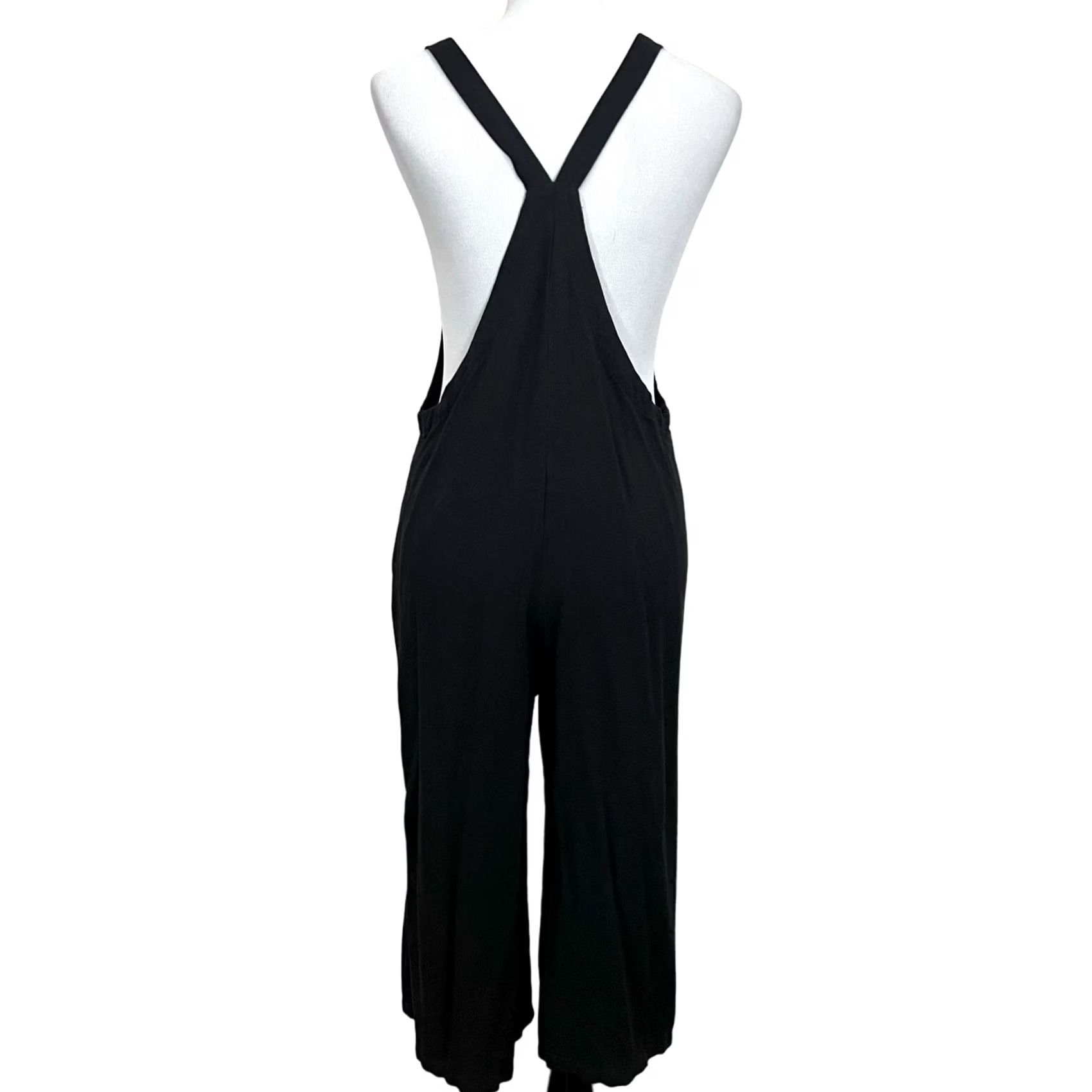 Vintage Carly Jean Los Angeles Relaxed Overalls Jumpsuit Cropped Lightweight Women’s S Black Rayon One-Piece Sleeveless Casual Summer Breezy Easy Comfort Size 28" / US 6 / IT 42 - 4 Thumbnail