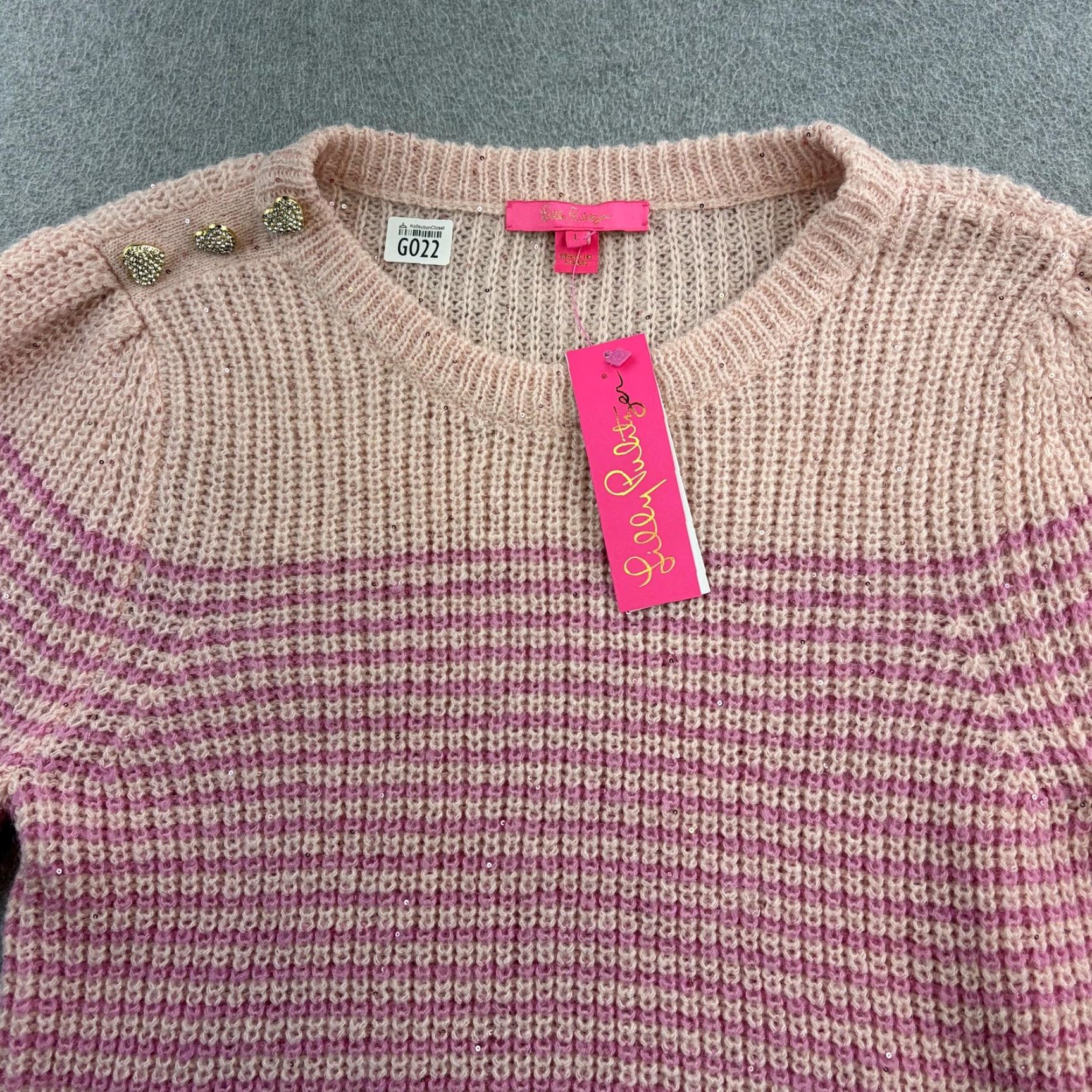 Lilly Pulitzer Lilly Pulitzer Sweater Womens Large Pink Stripe Finley Sequin Balloon Sleeve Top Size L / US 10 / IT 46 - 5 Thumbnail