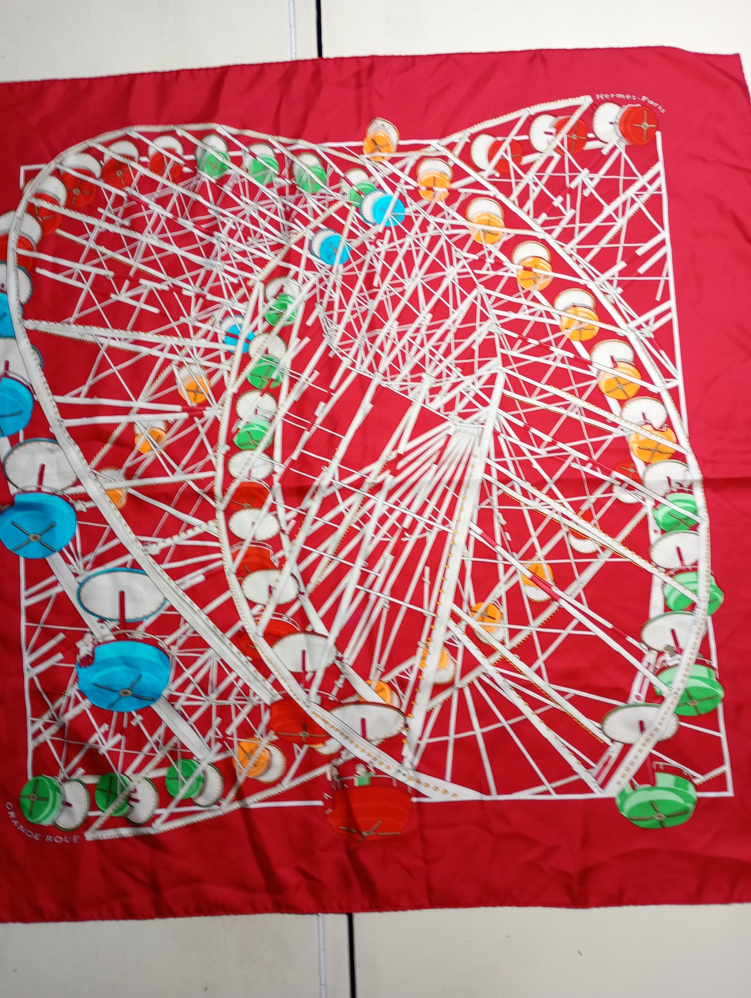 Hermes Hermès Red Grande Roue Carousel 90cm Silk Scarf Size ONE SIZE - 4 Thumbnail