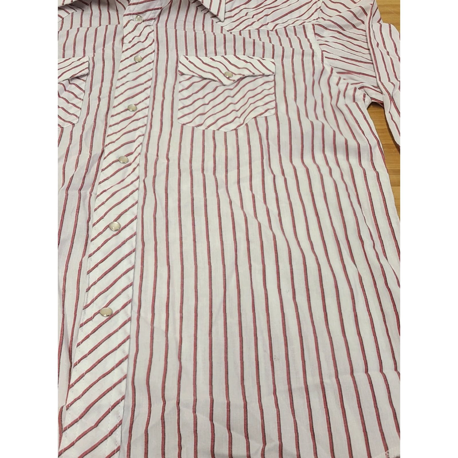 Wrangler Wrangler Shirt Men 16 Red White Striped Pearl Snap Long Sleeve Casual Workwear Pocket All Seasons Size US L / EU 52-54 / 3 - 2 Thumbnail