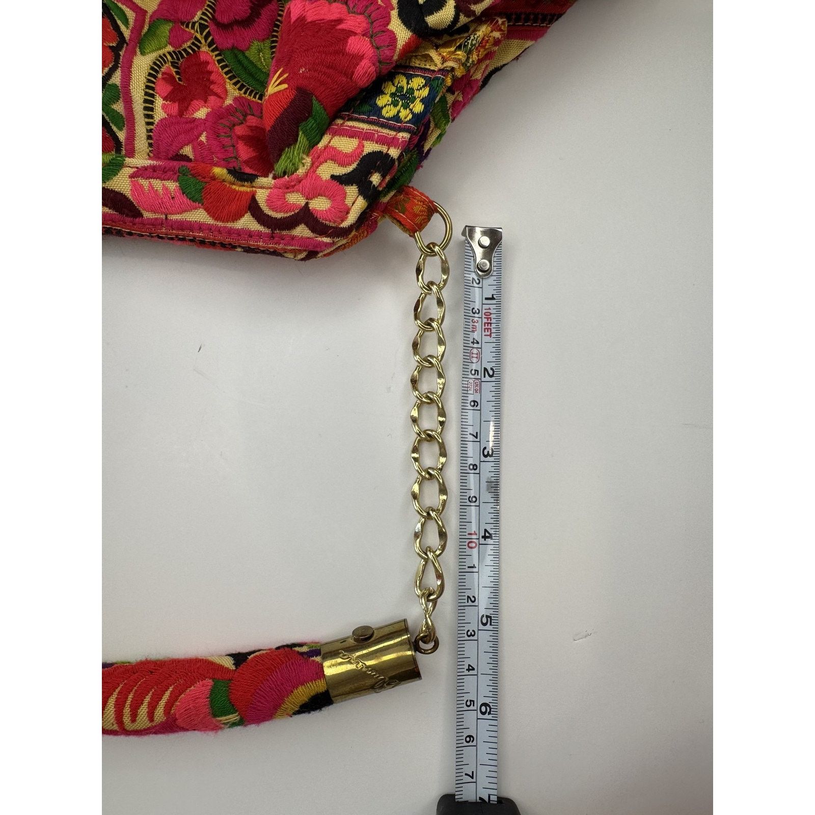 Tory Burch Blumera Clutch Pink Red Embroidered Floral Gold Chain Purse Size ONE SIZE - 8 Thumbnail