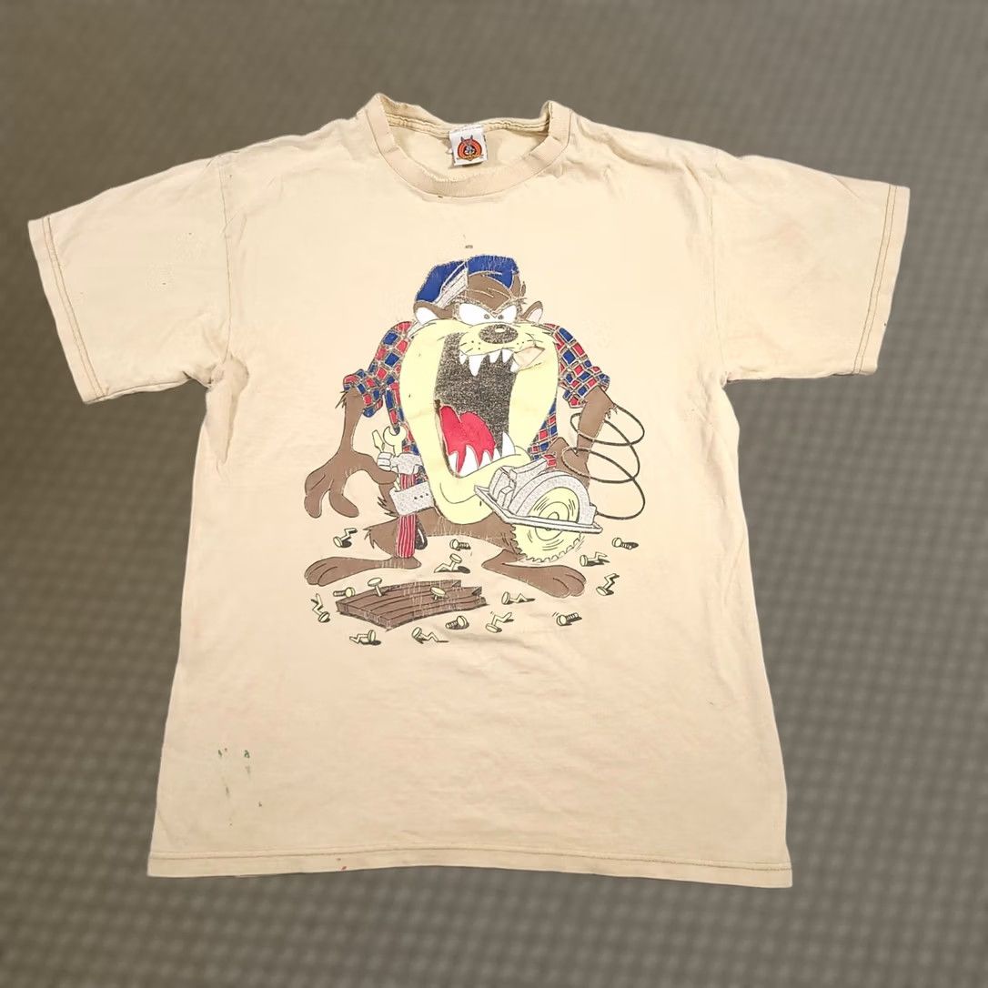 Vintage VINTAGE Looney Tunes Taz Shirt Mens Medium Beige 90s Cartoon Carpenter Saw Graphic Print Distressed Mens T-Shirt Size US M / EU 48-50 / 2 - 1 Thumbnail