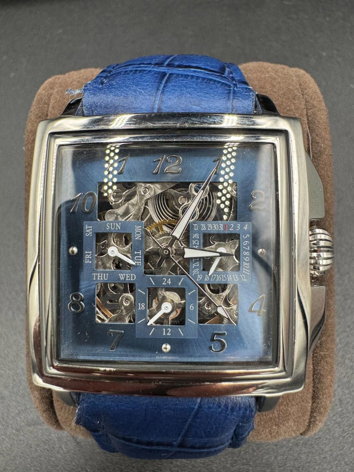 Other 38mm Square SLVR/BLUE Auto Day Date 24-hour Blue Strap LOUIE Size ONE SIZE - 1 Thumbnail