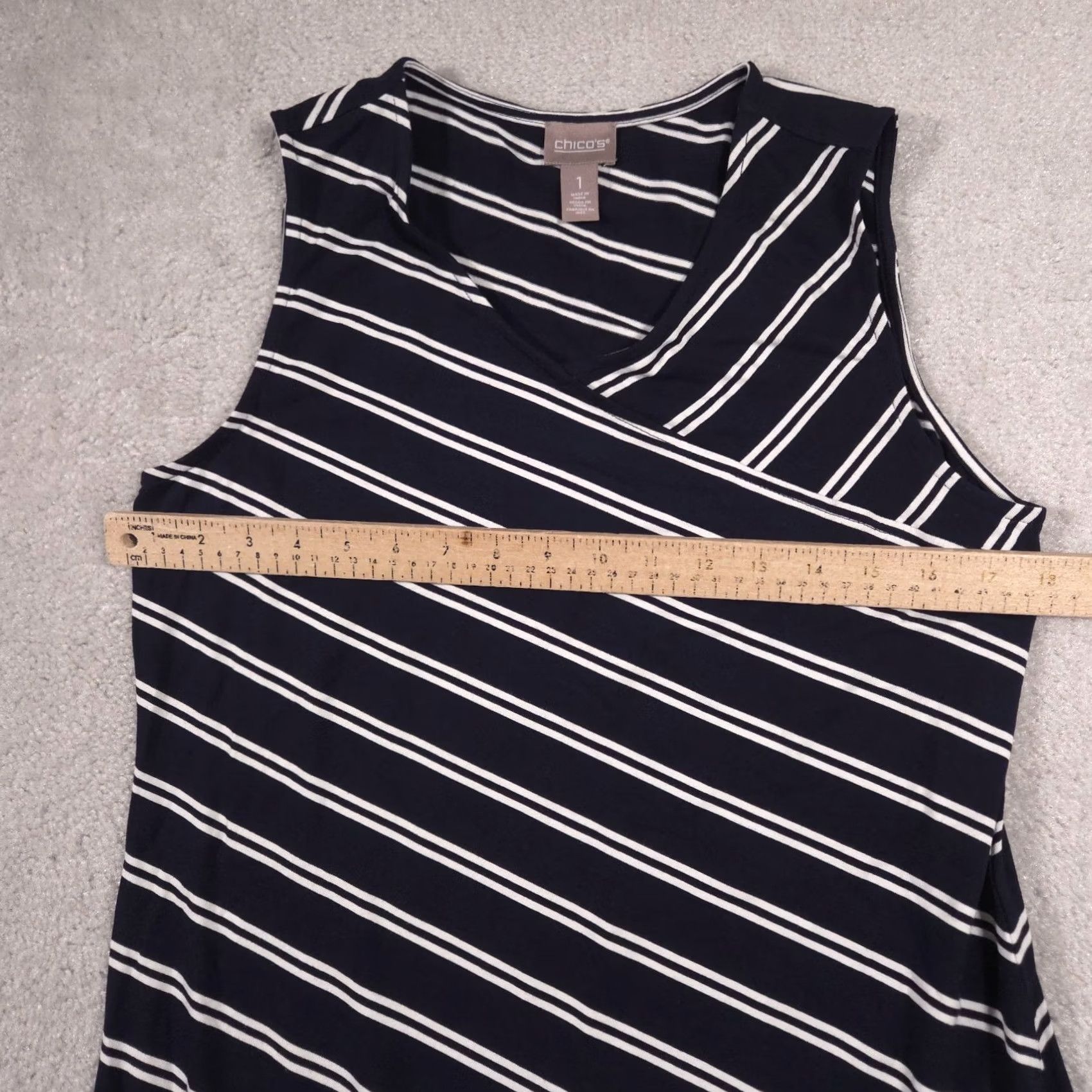 Vintage Chico's Maxi Dress Women's 1 Blue Stripe Asymmetrical Hem Sleeveless Pullover Size XS / US 0-2 / IT 36-38 - 3 Thumbnail