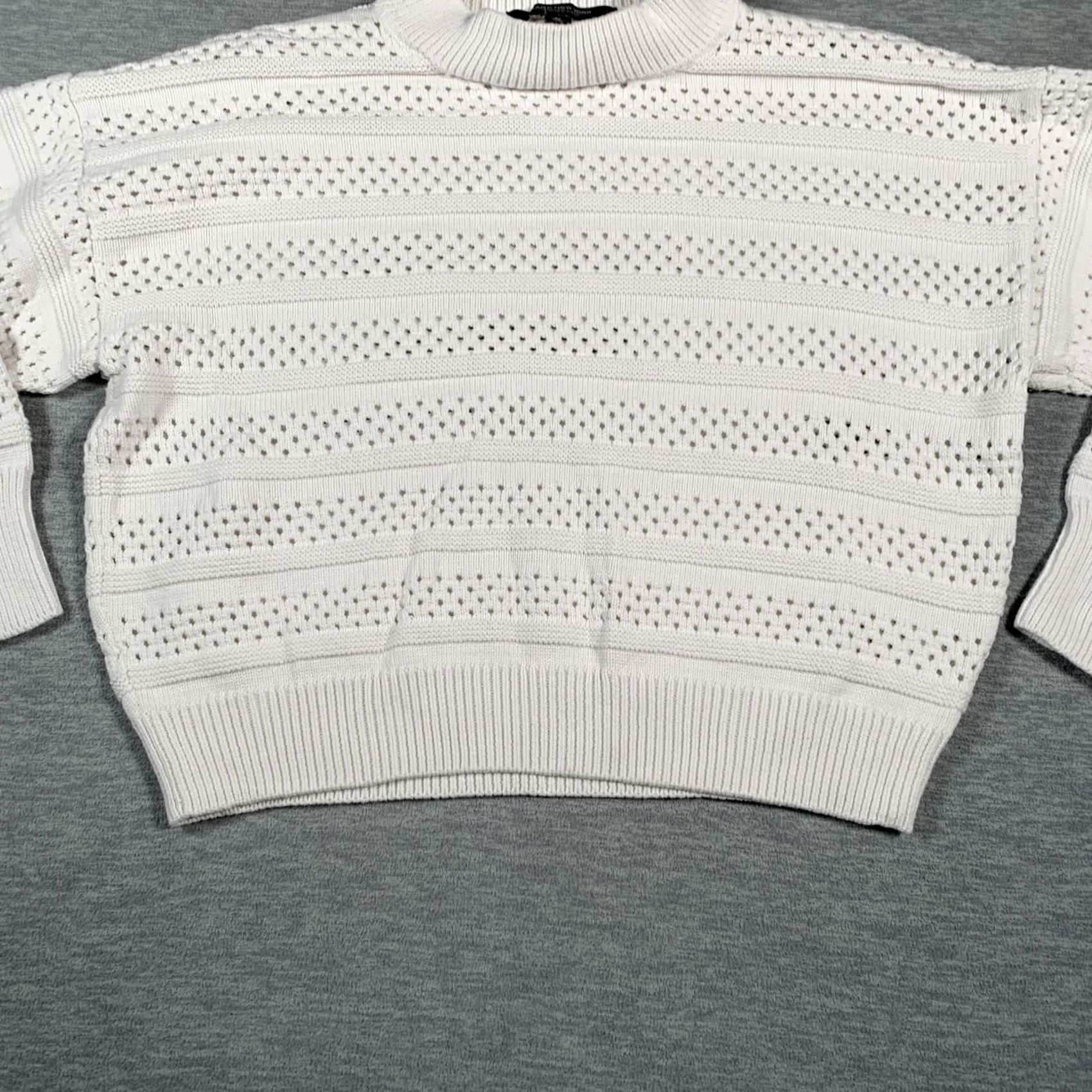 Vintage Marc New York Sweater Womens XL White Mock Neck Pointelle Open Knit Pullover Size XL / US 12-14 / IT 48-50 - 3 Thumbnail