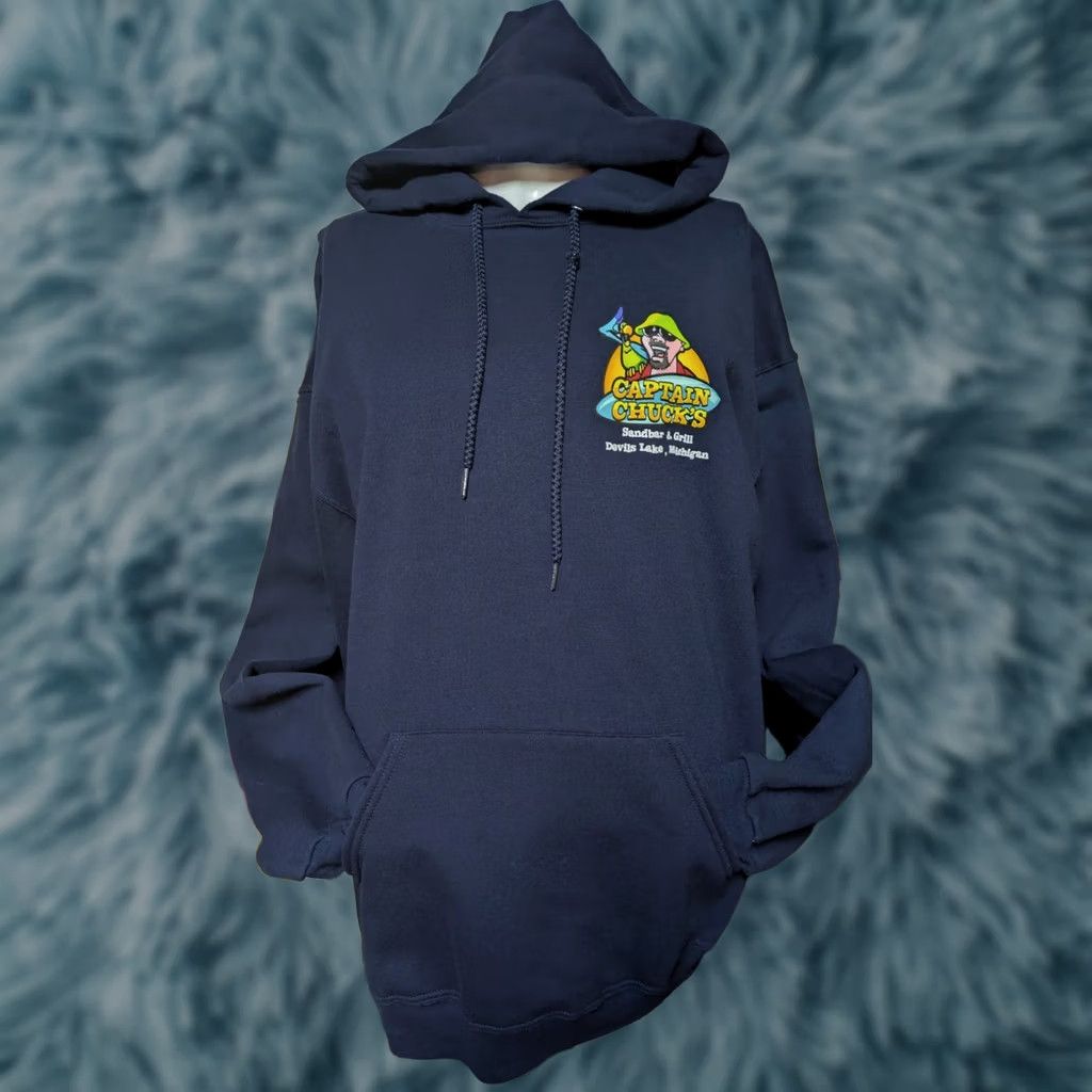 Jerzees Jerzees Captain Chucks Sandbar Grill Hoodie 2XL Blue Fleece Shirt Size US XXL / EU 58 / 5 - 1 Thumbnail