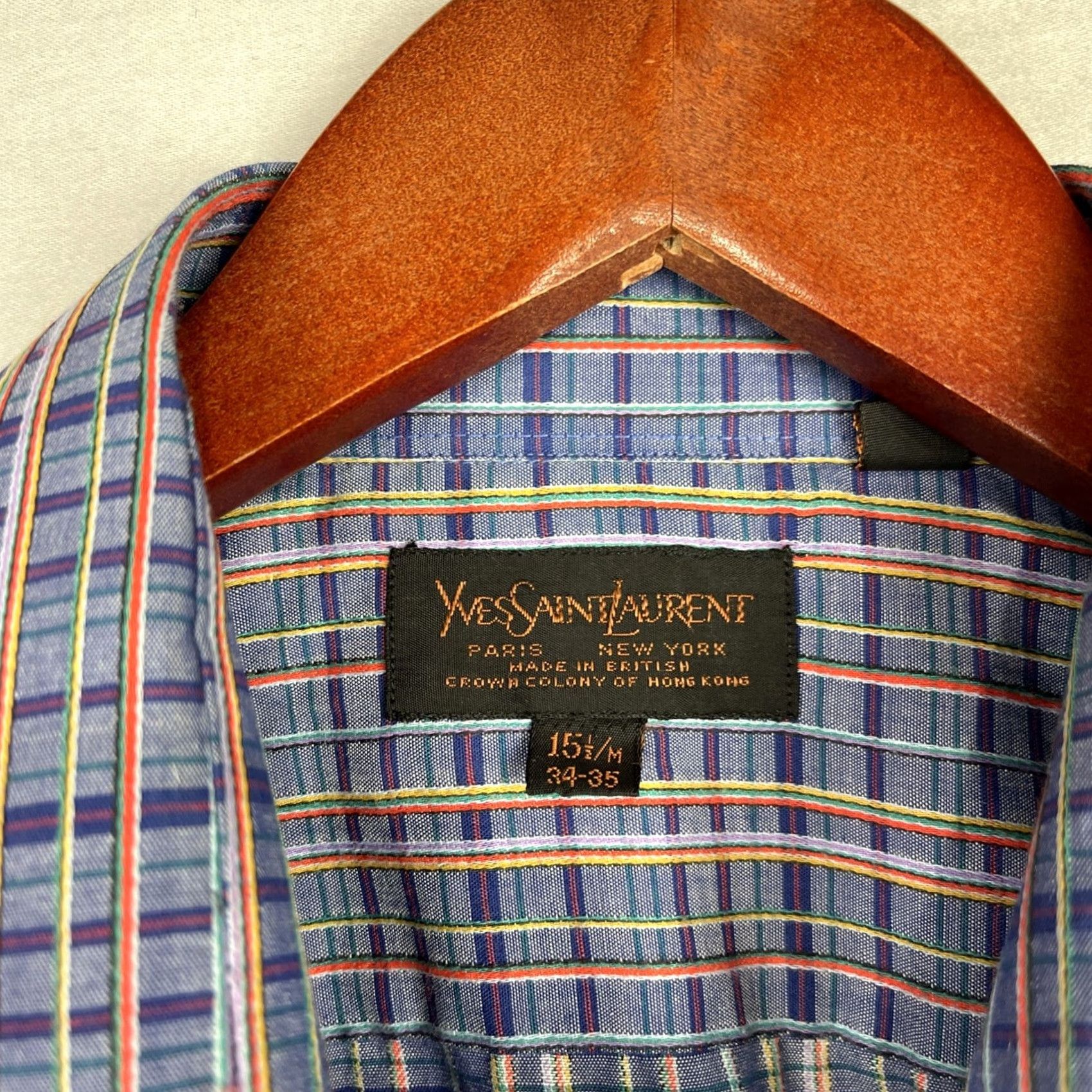 Yves Saint Laurent VINTAGE Yves Saint Laurent Shirt Mens Medium Blue Button Up Dagger Collar 70s Size US M / EU 48-50 / 2 - 4 Thumbnail