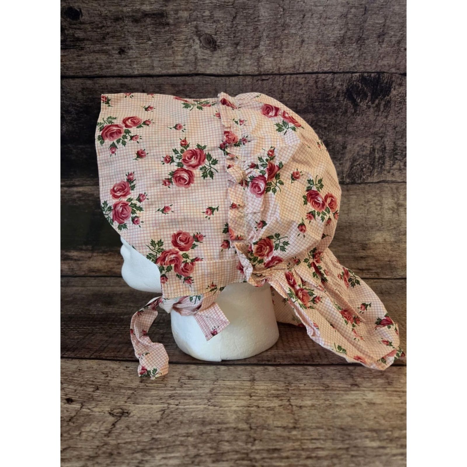 Vintage VINTAGE Bonnet Sun Hat Pink Floral Americana 1970s Womens Size ONE SIZE - 3 Thumbnail