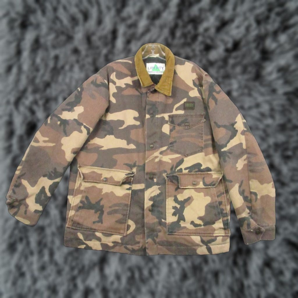VINTAGE Liberty Jacket Mens L Brown Camouflage Quilted Lined Hunting Made USA