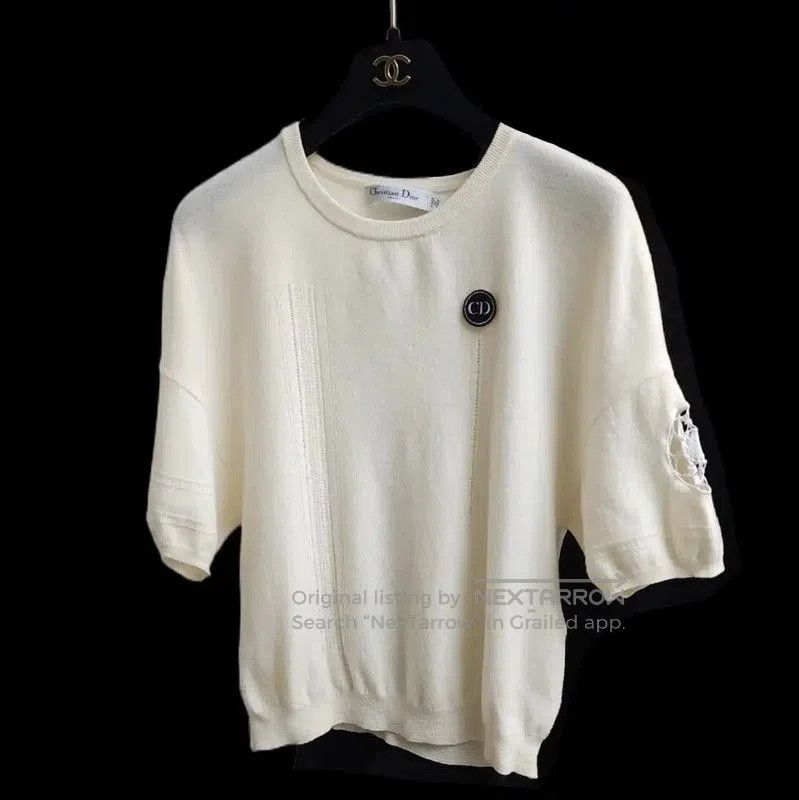 Dior Dior Cream Wool Short Sleeve Sweater . Size S / US 4 / IT 40 - 1 Thumbnail