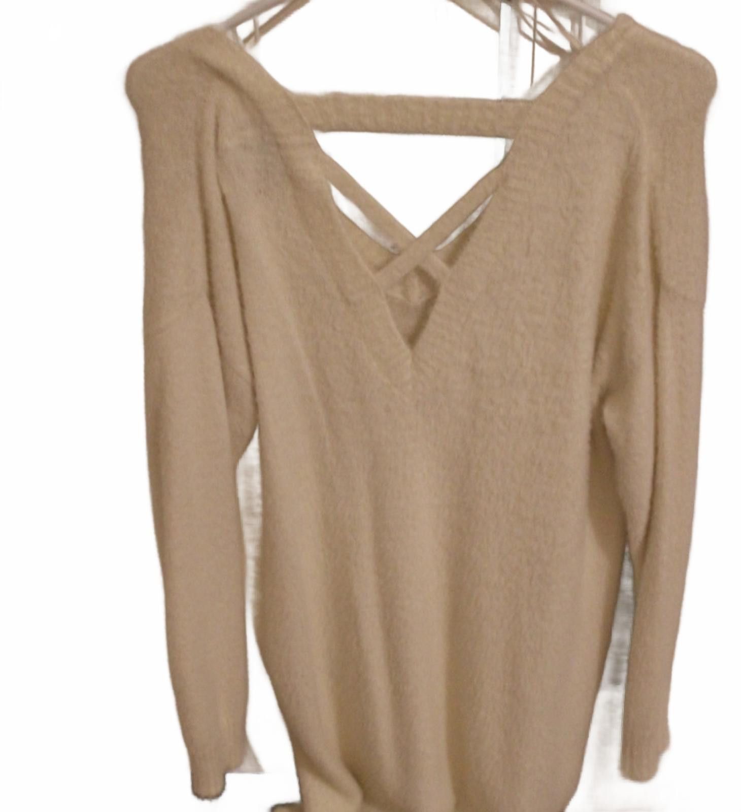 Other NWOT Pink Rose Beige V-Neck Sweater w Crisscross Back Small Size S / US 4 / IT 40 - 2 Thumbnail