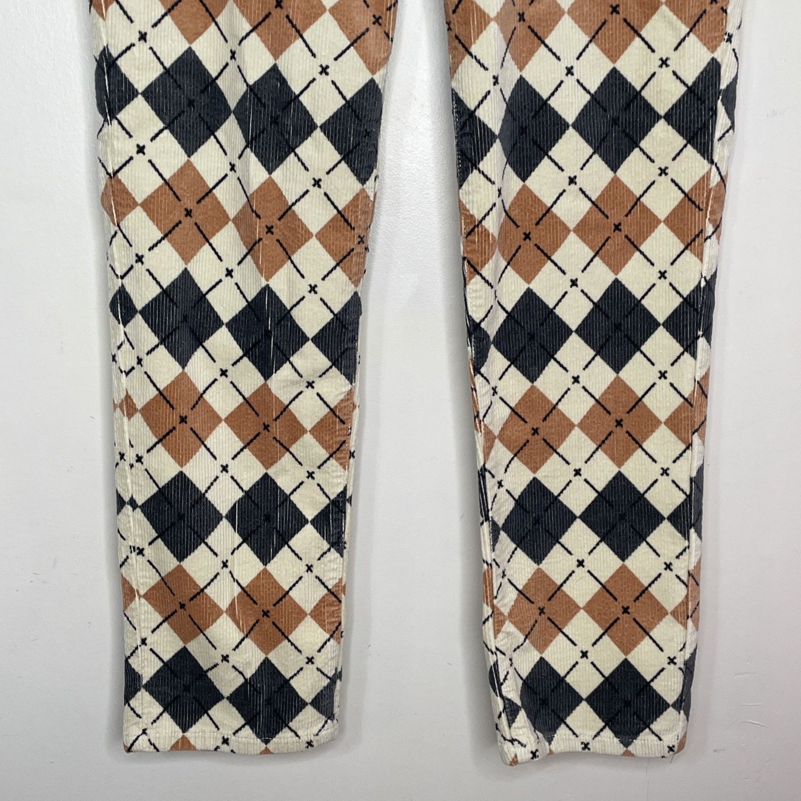 Pacsun PACSUN M Slim Argyle Corduroy PANTS Elastic Waist TAN GRAY Size 33" - 5 Thumbnail