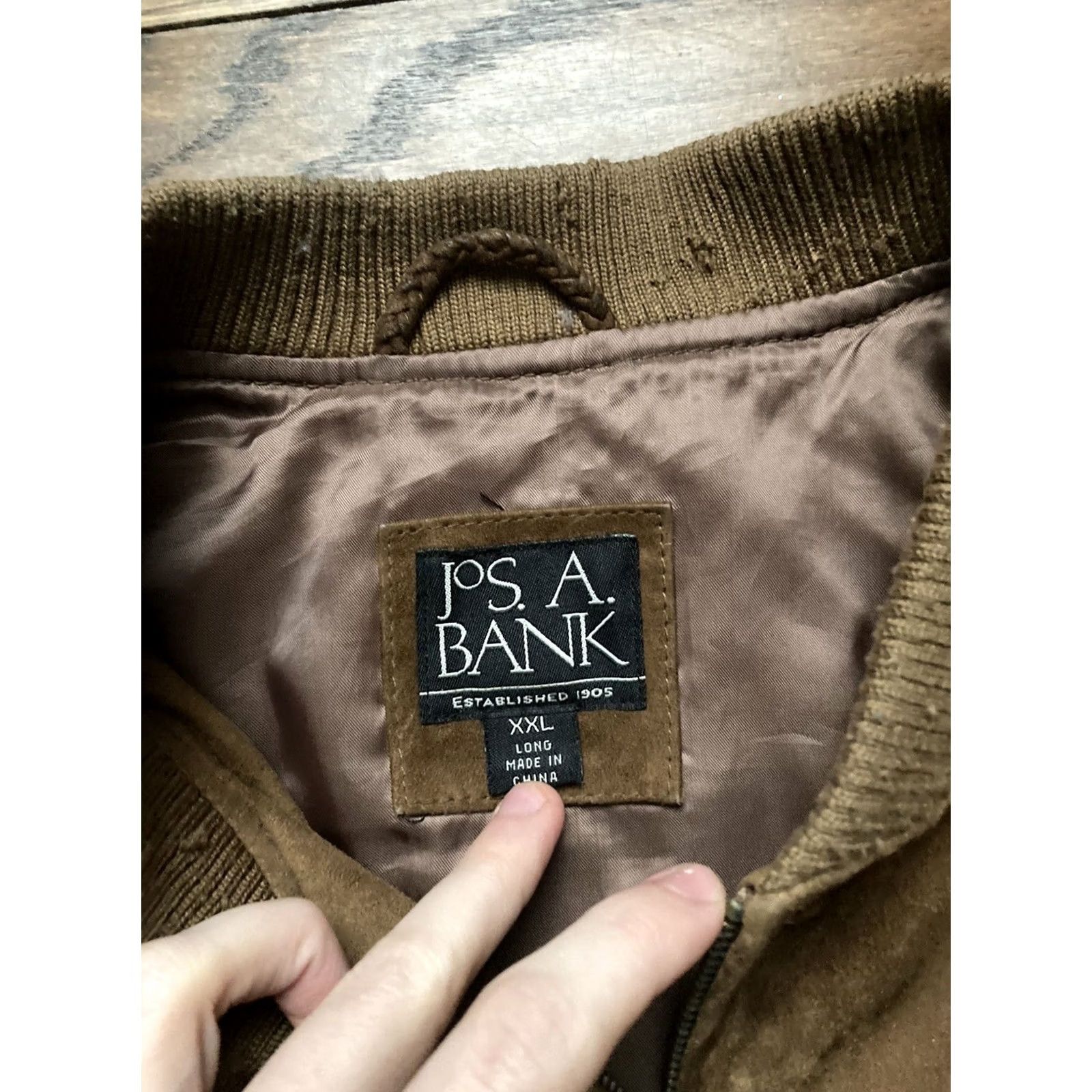 Jos. A. Bank Jos A Bank Leather Bomber Jacket Wool Trim Mens 2XL LONG Full Zip Brown Lined Jacket Size US XXL / EU 58 / 5 - 6 Thumbnail