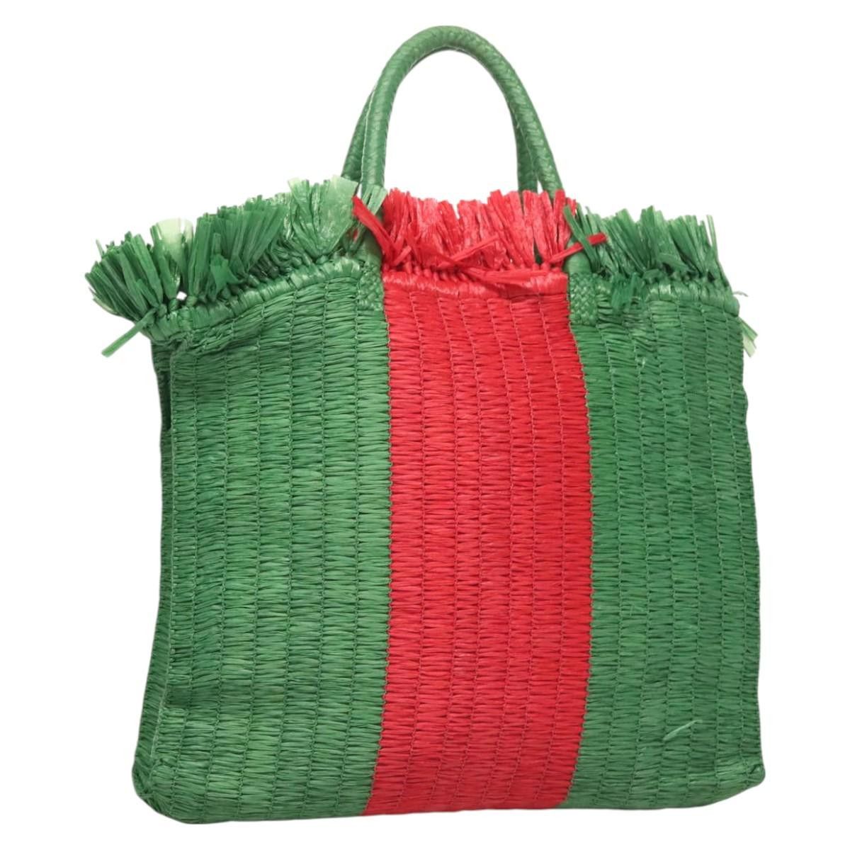 Gucci GUCCI Hand Bag Straw Green Red Size ONE SIZE - 1 Thumbnail