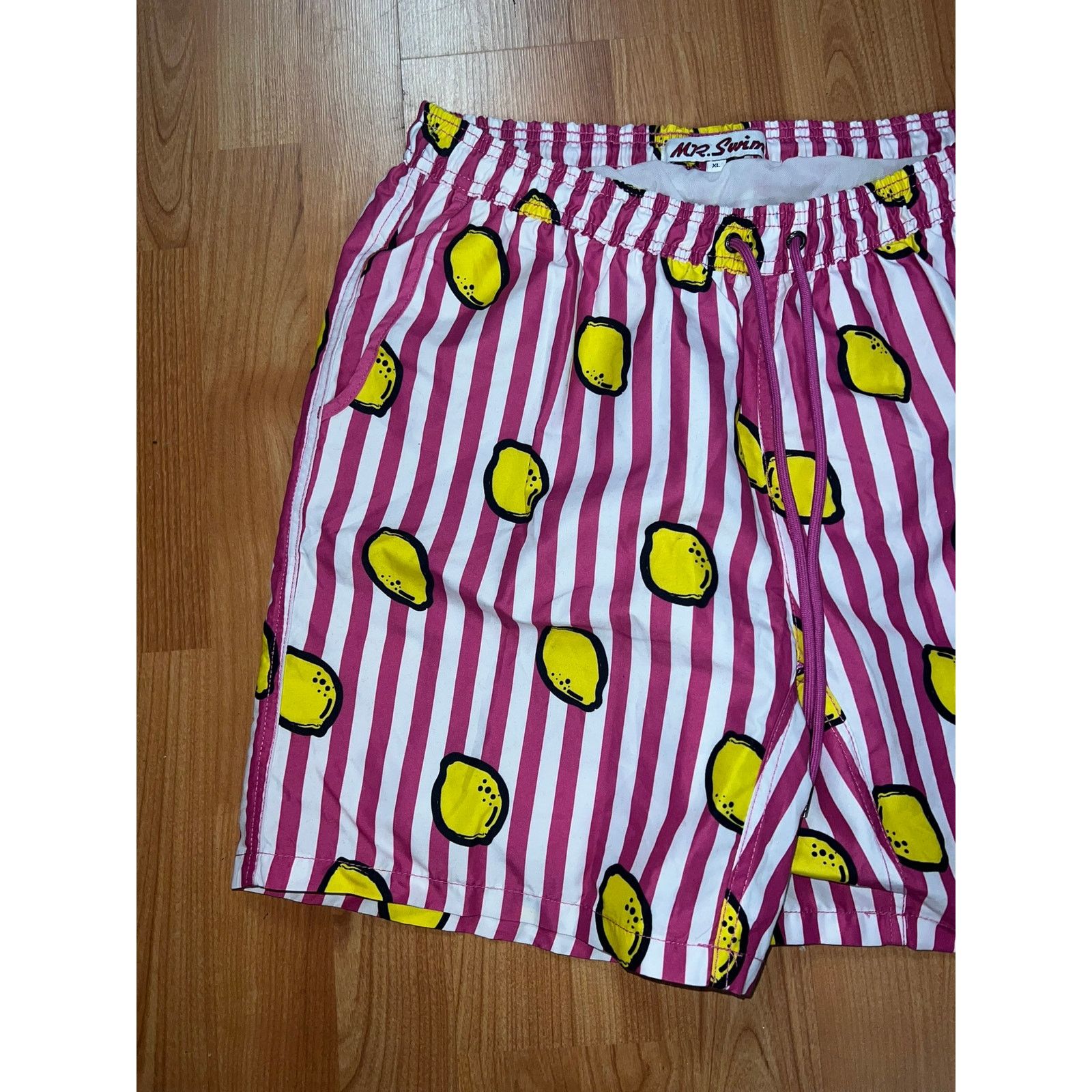 Vintage Mr Swim Lemon Swim Shorts Trunks Lemons Pink Fruit XL Size US 36 / EU 52 - 2 Thumbnail