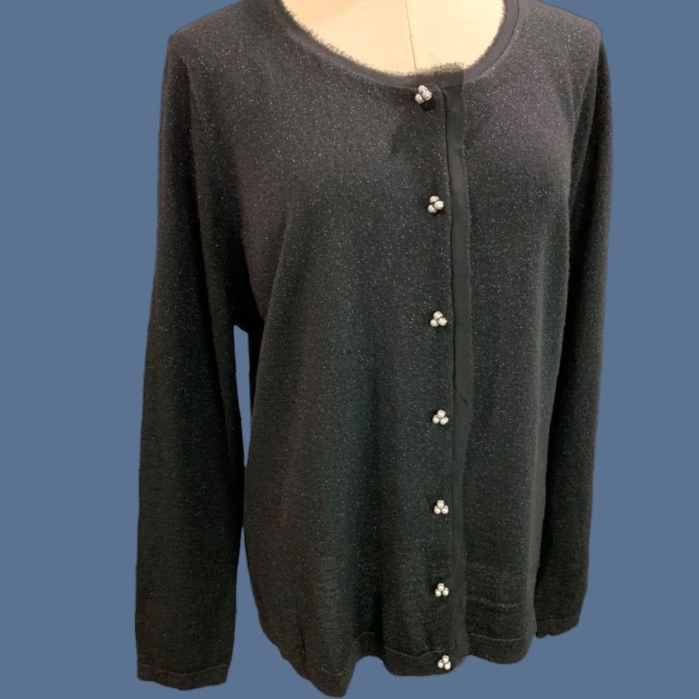 Talbots Talbots Woman 2X New Black Sparkle Metallic Silver Button Cardigan Lightweight W Size XXL / US 16-18 / IT 52-54 - 1 Thumbnail