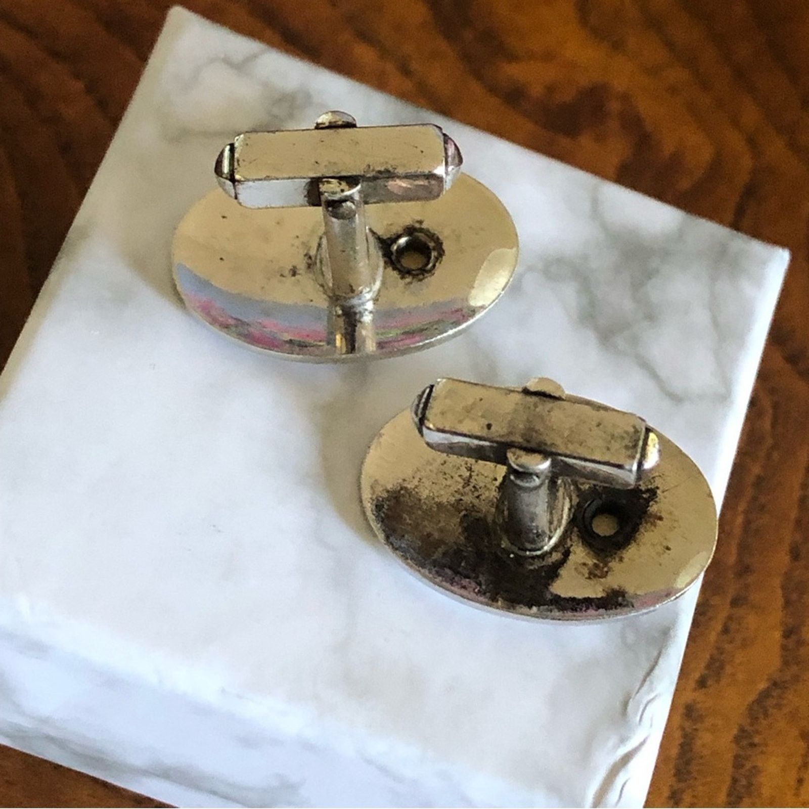 Vintage Vintage Anson royal blue glass etched silver cuff links Size ONE SIZE - 4 Thumbnail