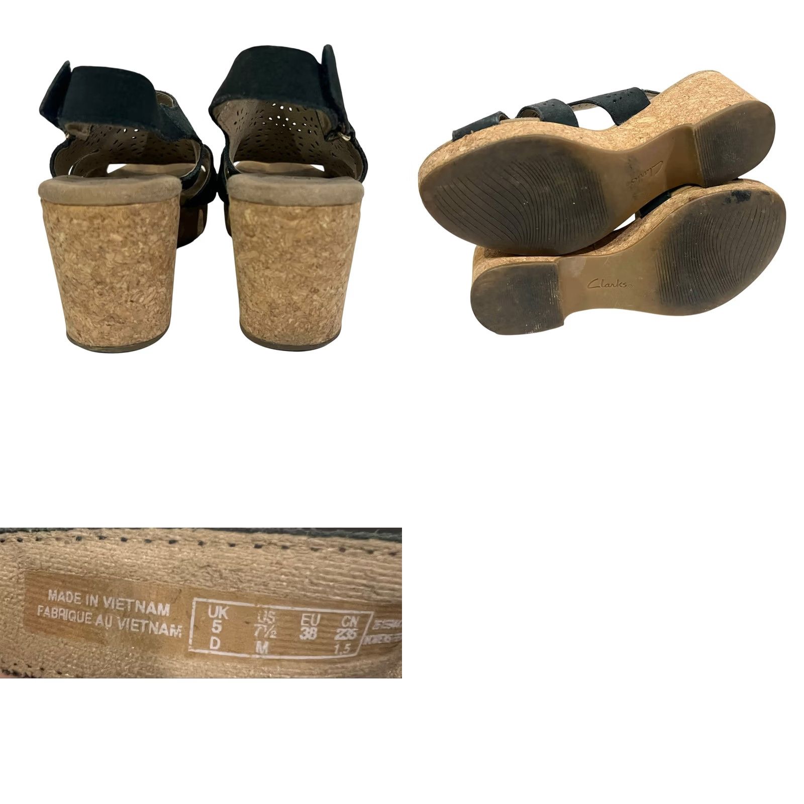 Clarks VINTAGE CLARKS Giselle Bay Sandals Women’s Slingsback Cork Wedge Black US 7.5 M Size US 8 / IT 38 - 8 Thumbnail