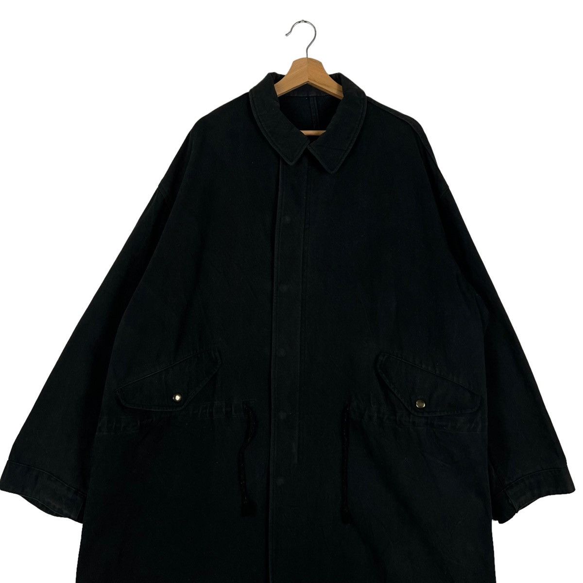 Yohji Yamamoto 🔥RICH BLACK - FLY COATS HERRINGBONE LONG JACKETS Size US M / EU 48-50 / 2 - 3 Thumbnail