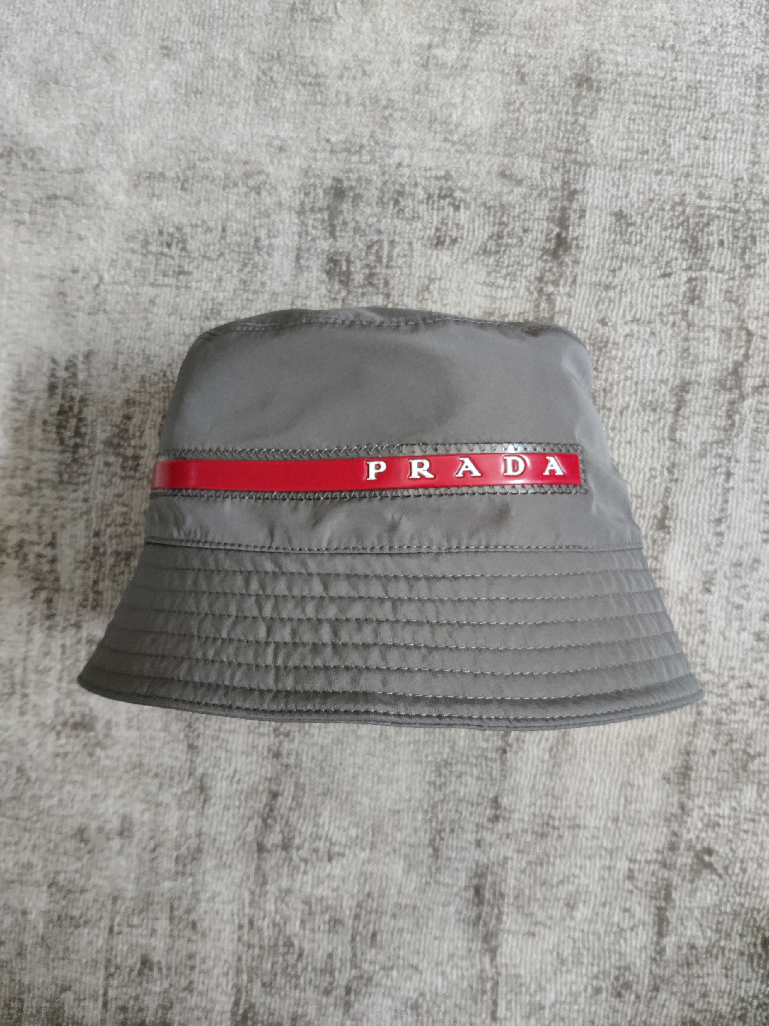 Pre-owned Prada Linea Rossa Bucket Hat In Grey
