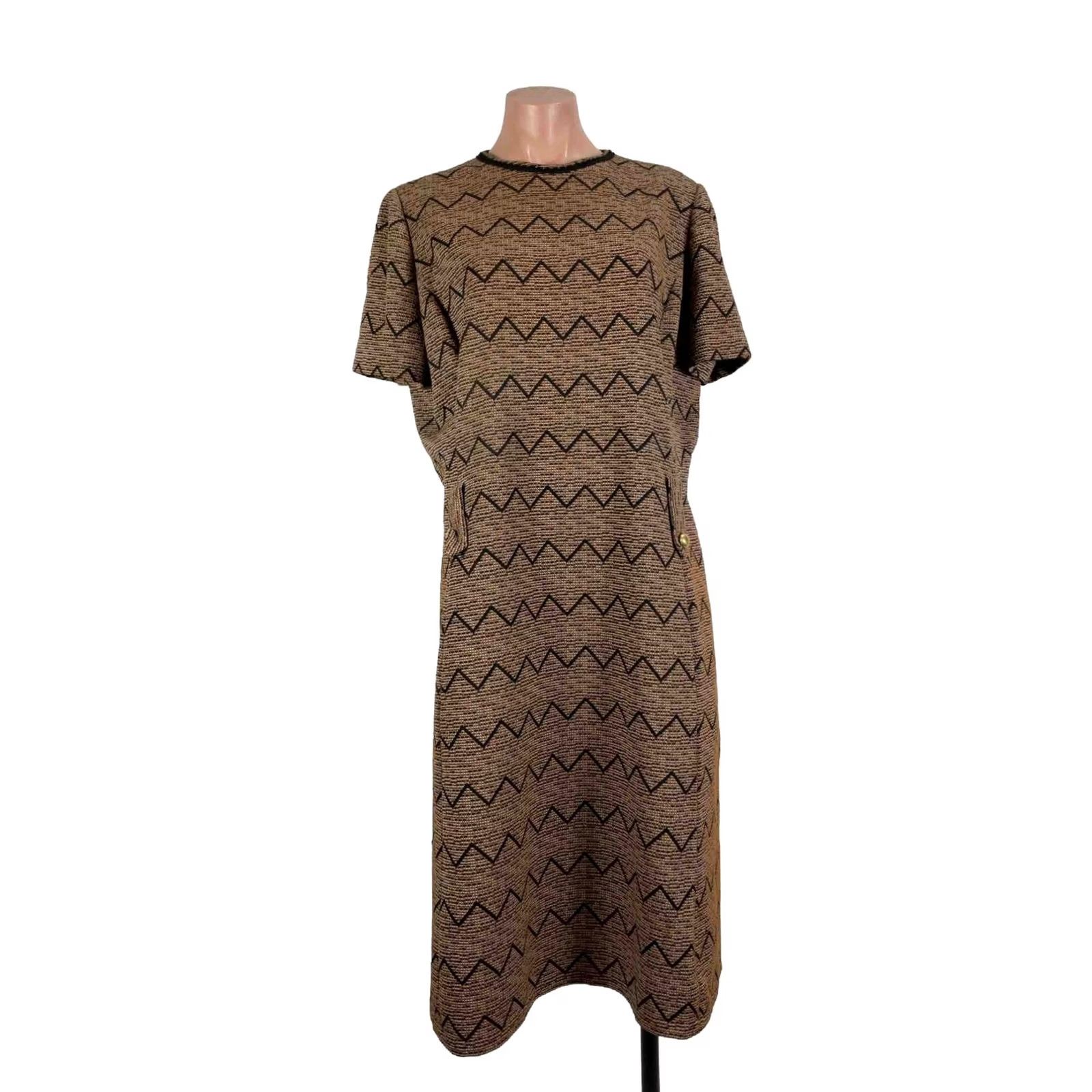 Vintage VINTAGE 50S MOD CHEVRON TWEED JACKET A LINE DRESS SUIT PLUS sz 20 UnionMade Brown Acrylic Blend Art Deco Womens 1940s Size 3XL / US 20-22 - 3 Thumbnail