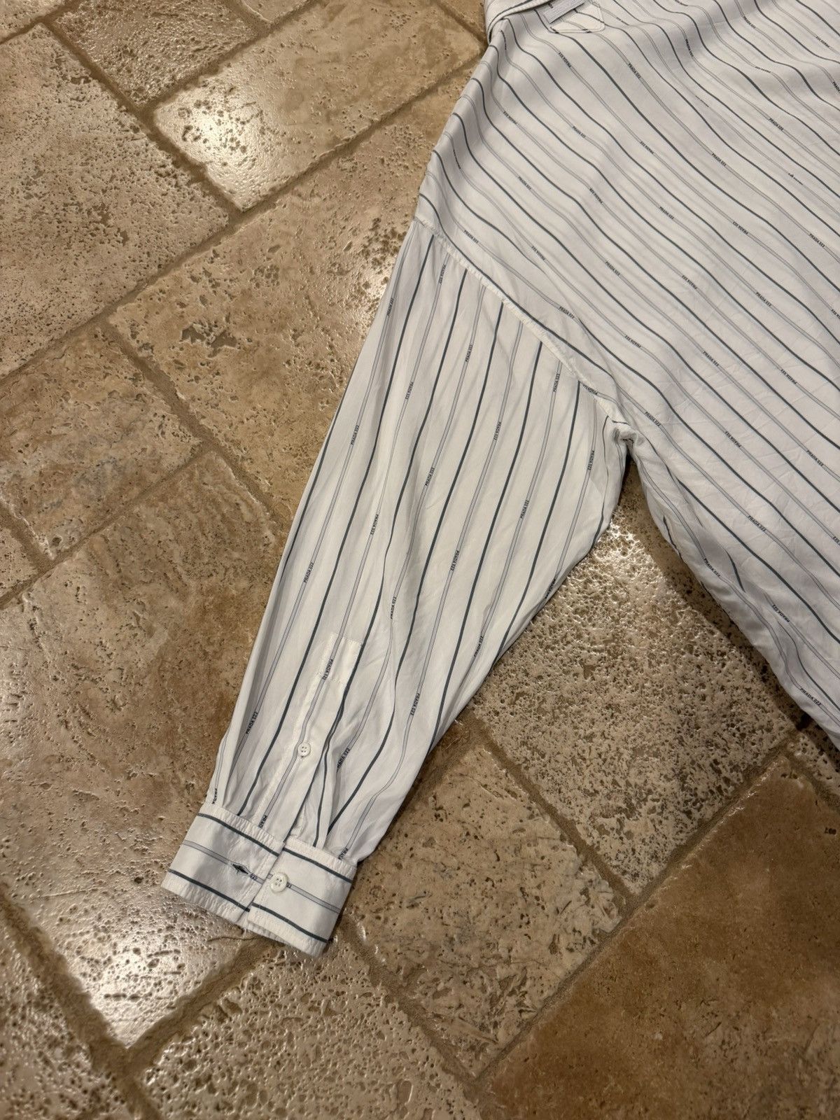 Prada Prada Raf Simons 2022 Logo Stripe White Silk Button Up Shirt Size US XL / EU 56 / 4 - 14 Thumbnail