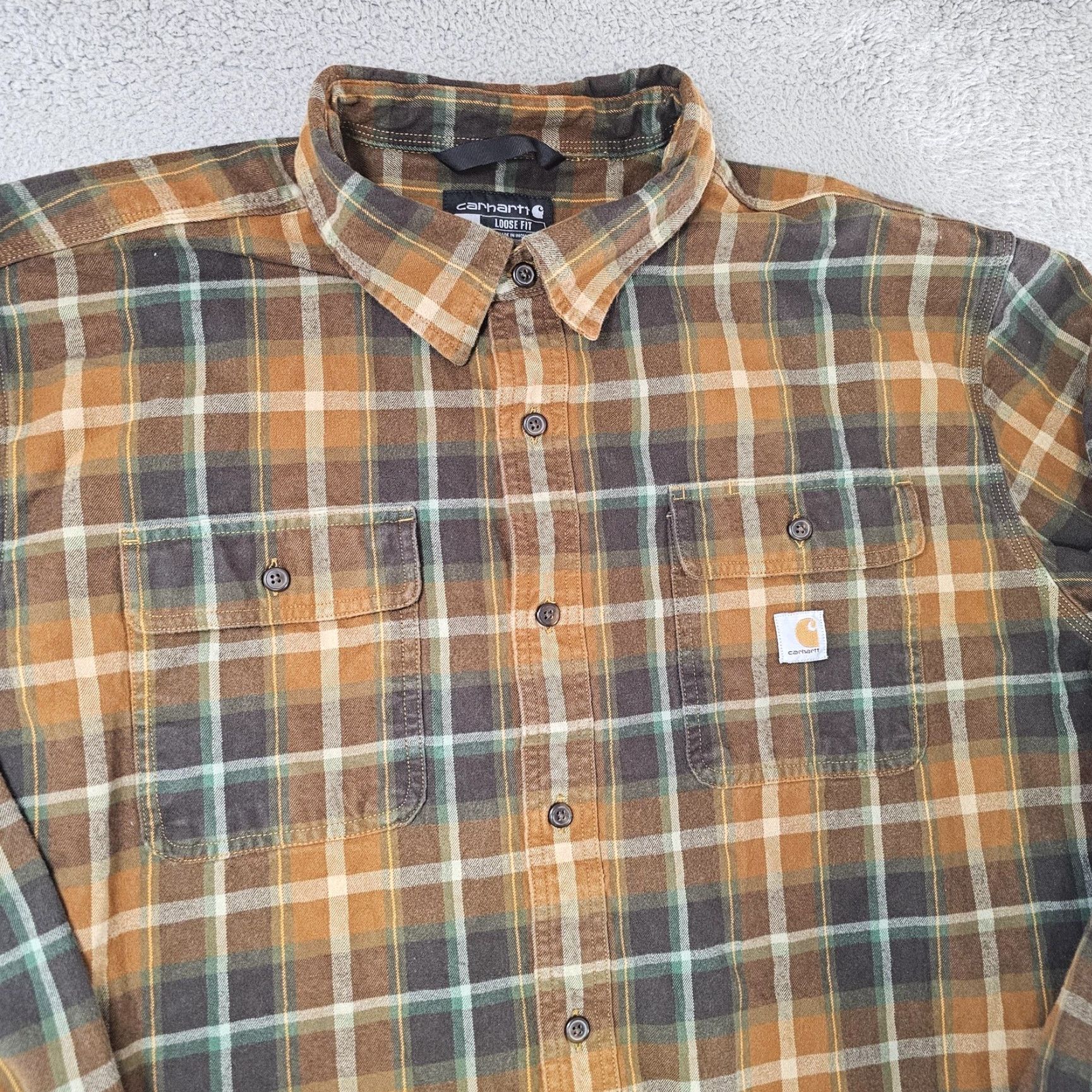 Carhartt Carhartt Shirt Mens 2XL Brown Plaid Flannel Long Sleeve Button Up Loose Fit Size US XXL / EU 58 / 5 - 2 Thumbnail