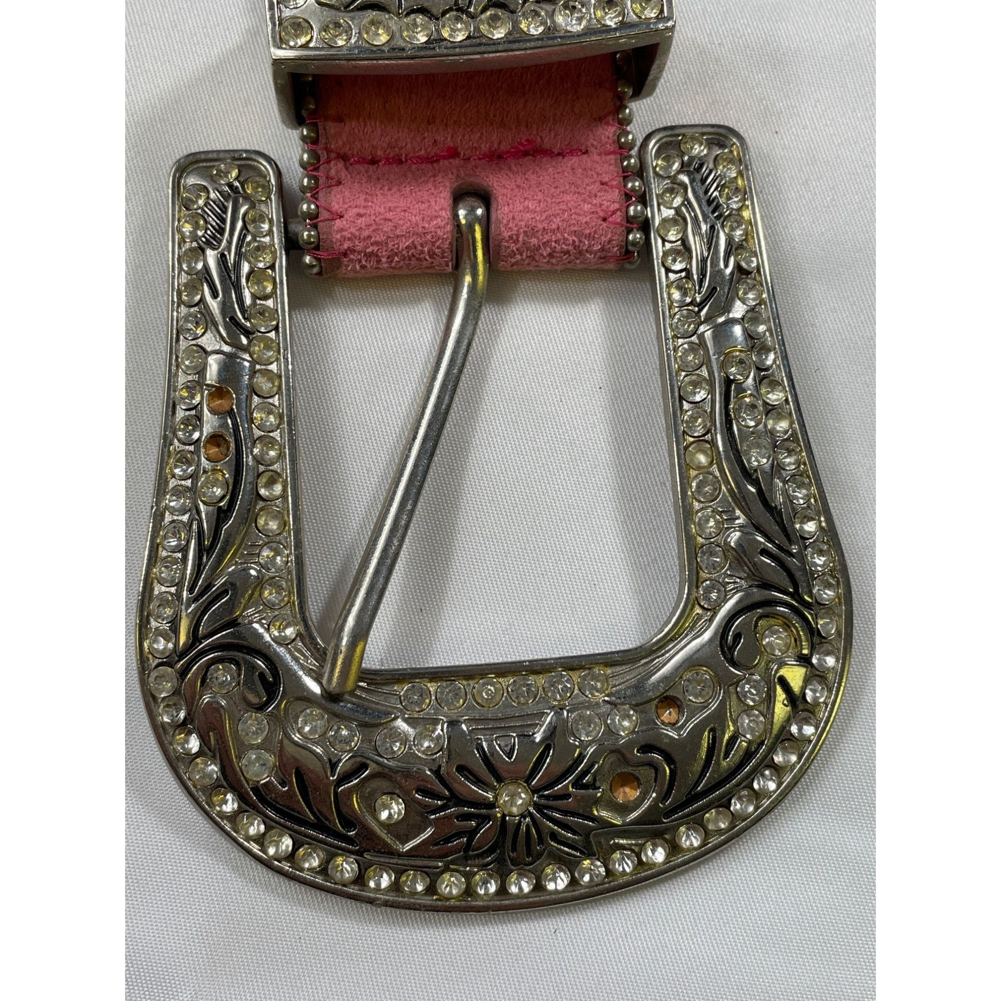 Designer Pink Studded Leather Belt With Rhinestone Buckle SKIU 7590 Size ONE SIZE - 3 Thumbnail