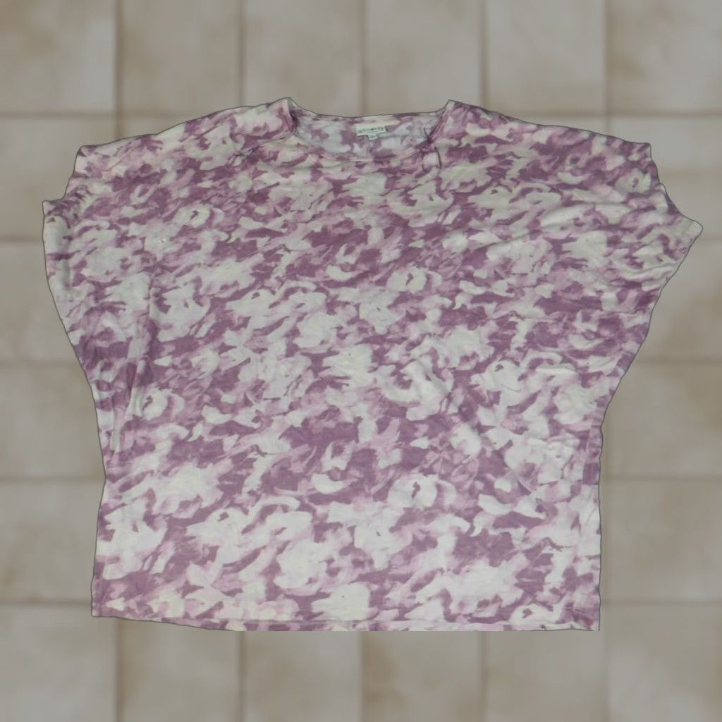 Vintage Wonderly Womens Blouse L Purple Crew Neck Short Sleeve Cotton Rayon Pullover Stretch Casual Regular Classic Basic Size L / US 10 / IT 46 - 1 Thumbnail