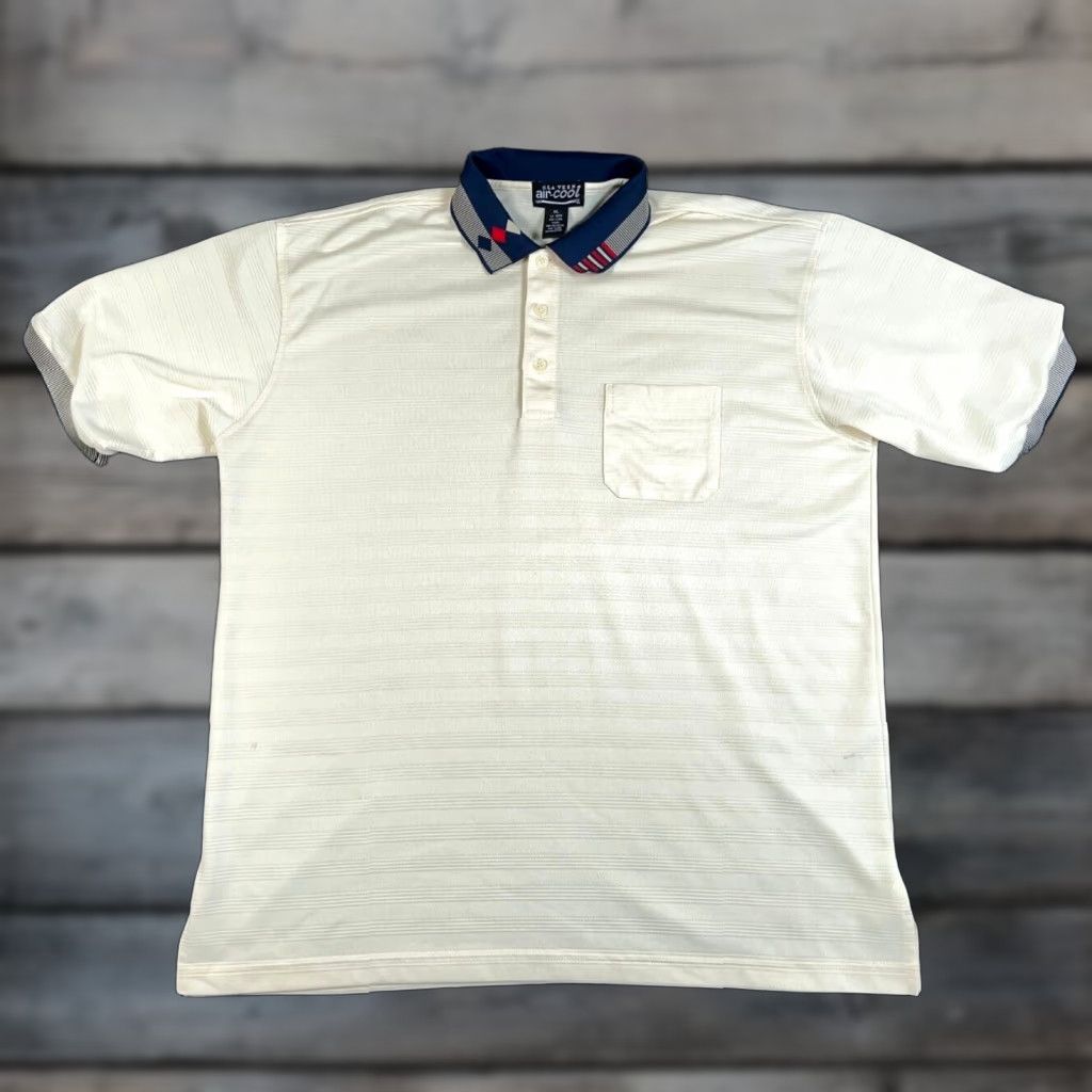 Vintage VINTAGE La Veen Textured Polo Shirt - Shirt Adult XL Ivory Blue 80s Retro Dad Style Mens XL Polo Size US XL / EU 56 / 4 - 1 Thumbnail